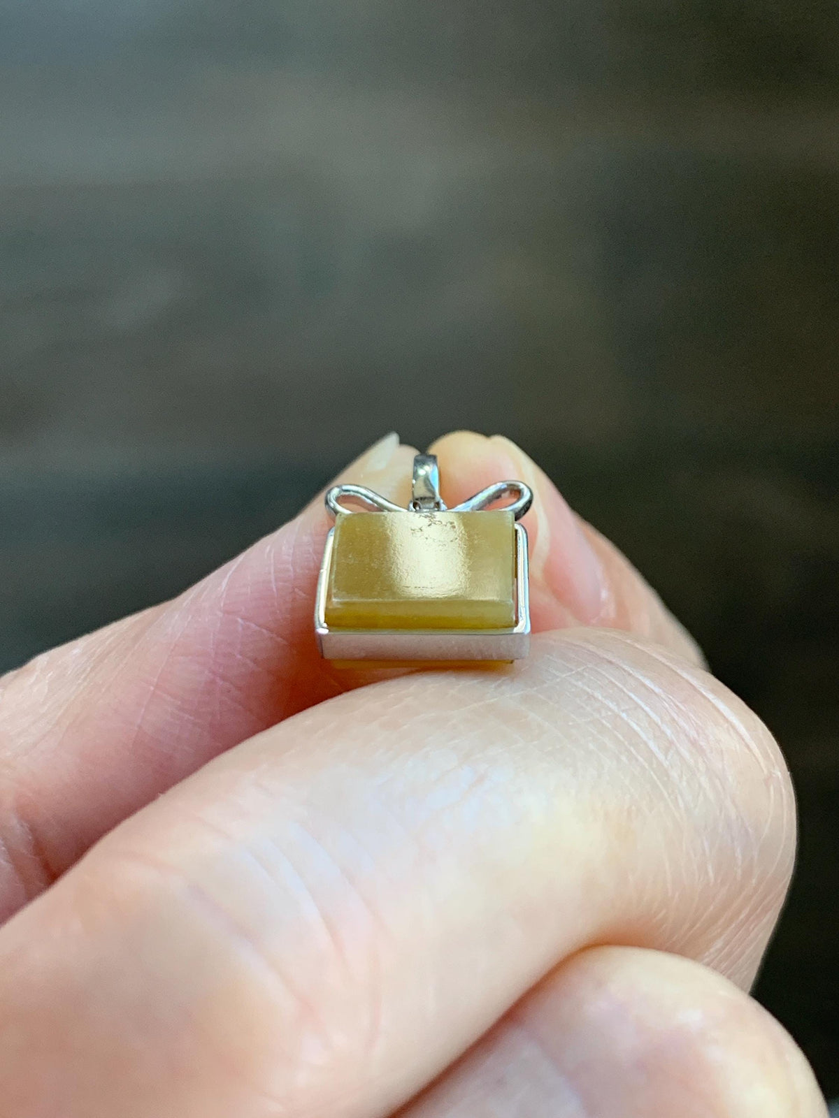 Petite Certified Natural Grade A Guatemalan Icy Translucent Yellow Jade Jadeite Present Gift Box Pendant Sterling Silver 天然冰危黄翡翠小礼物镶嵌吊坠 1012