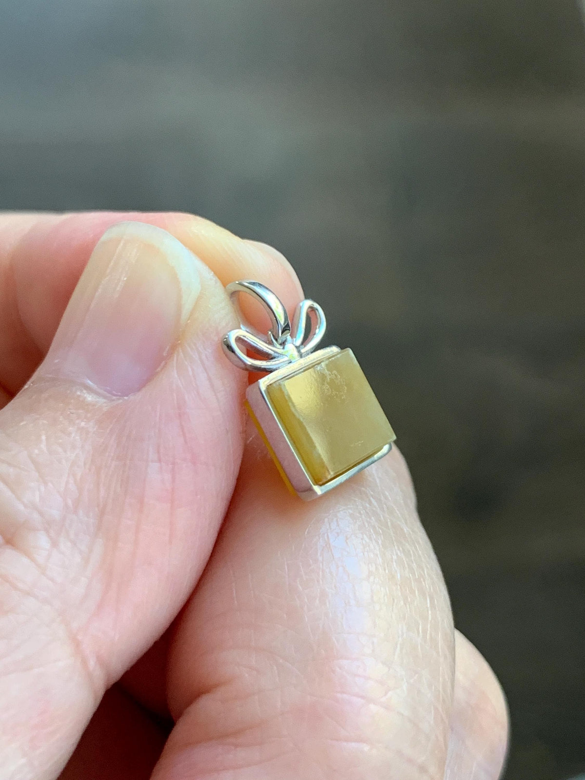 Petite Certified Natural Grade A Guatemalan Icy Translucent Yellow Jade Jadeite Present Gift Box Pendant Sterling Silver 天然冰危黄翡翠小礼物镶嵌吊坠 1012