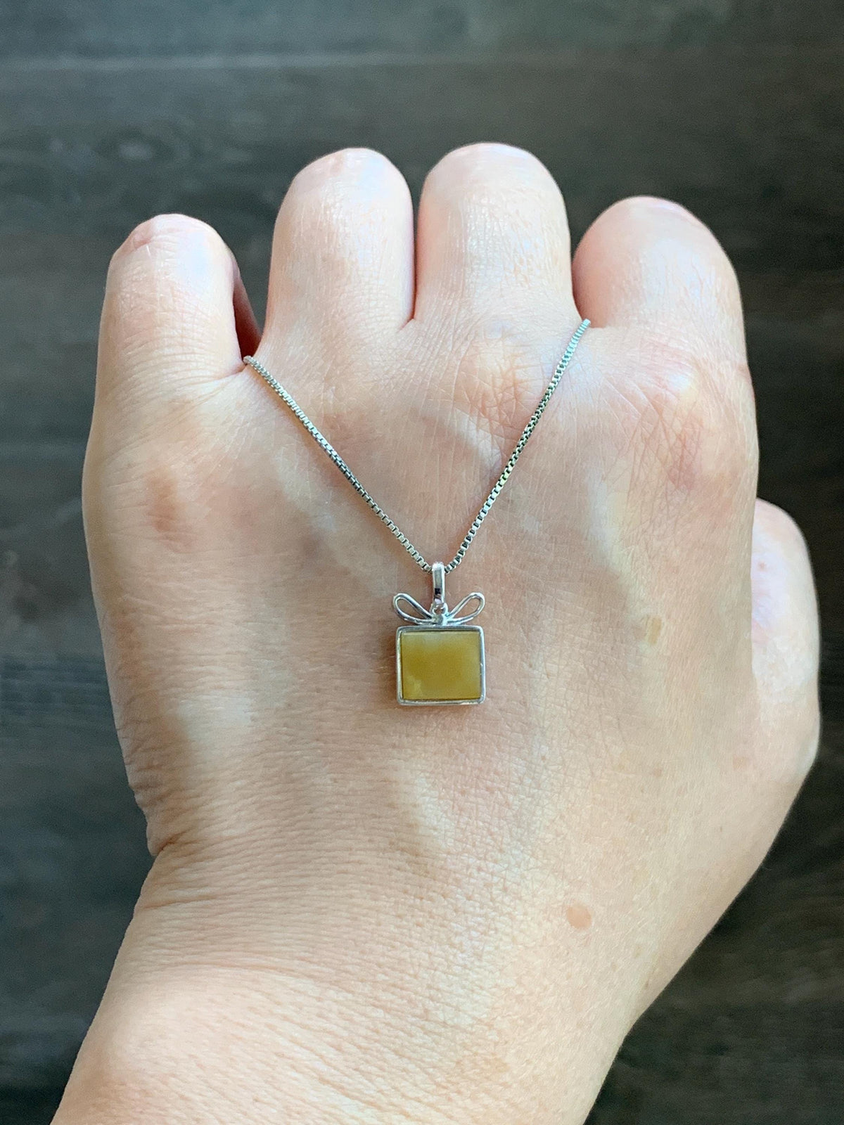 Petite Certified Natural Grade A Guatemalan Icy Translucent Yellow Jade Jadeite Present Gift Box Pendant Sterling Silver 天然冰危黄翡翠小礼物镶嵌吊坠 1012