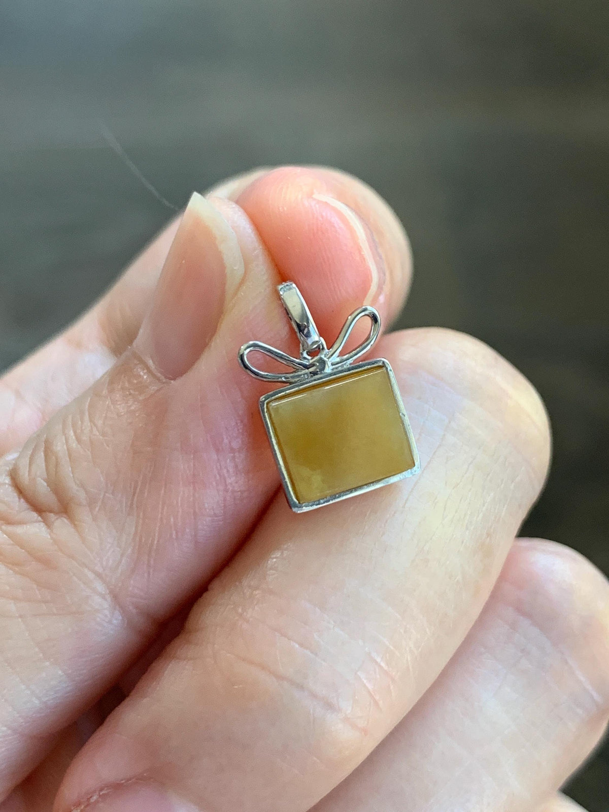 Petite Certified Natural Grade A Guatemalan Icy Translucent Yellow Jade Jadeite Present Gift Box Pendant Sterling Silver 天然冰危黄翡翠小礼物镶嵌吊坠 1012