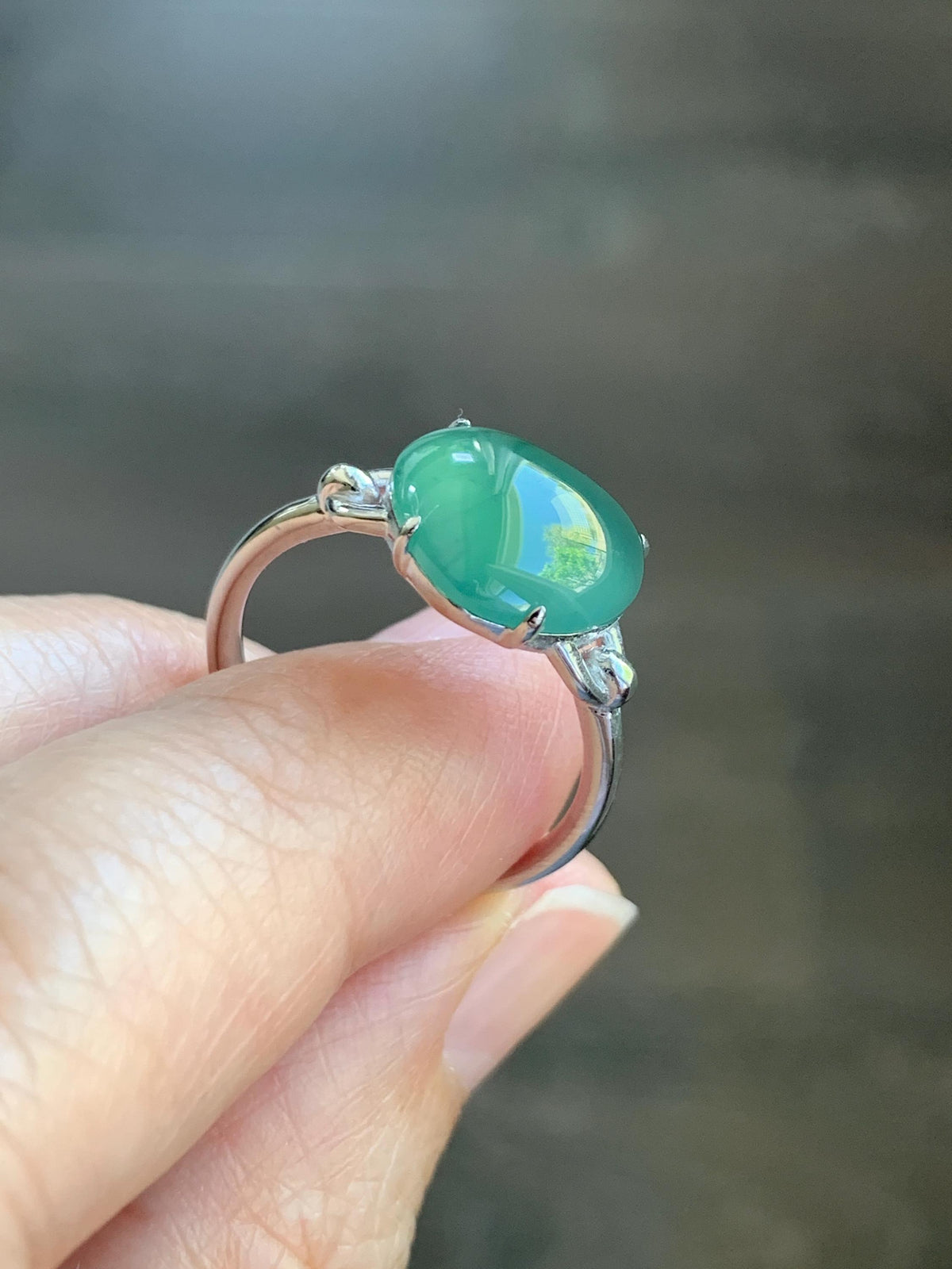 Certified Natural Grade A Guatemalan Icy Translucent Teal Green Jade Jadeite Heart Ring Sterling Silver Size 7.25 US 3g 天然冰危蓝绿翡翠爱心银镶戒指 1038