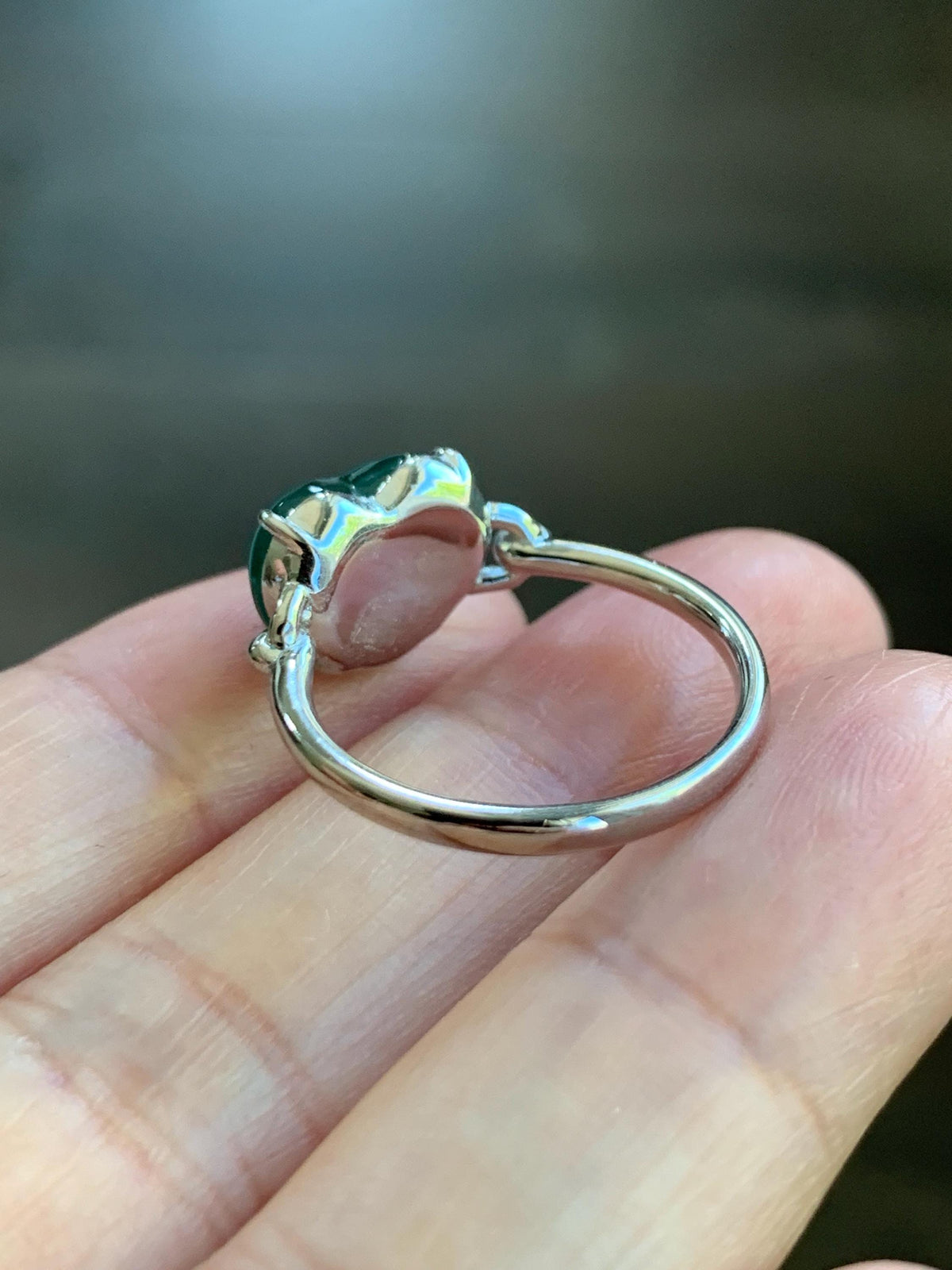 Certified Natural Grade A Guatemalan Icy Translucent Teal Green Jade Jadeite Heart Ring Sterling Silver Size 7.25 US 3g 天然冰危蓝绿翡翠爱心银镶戒指 1038