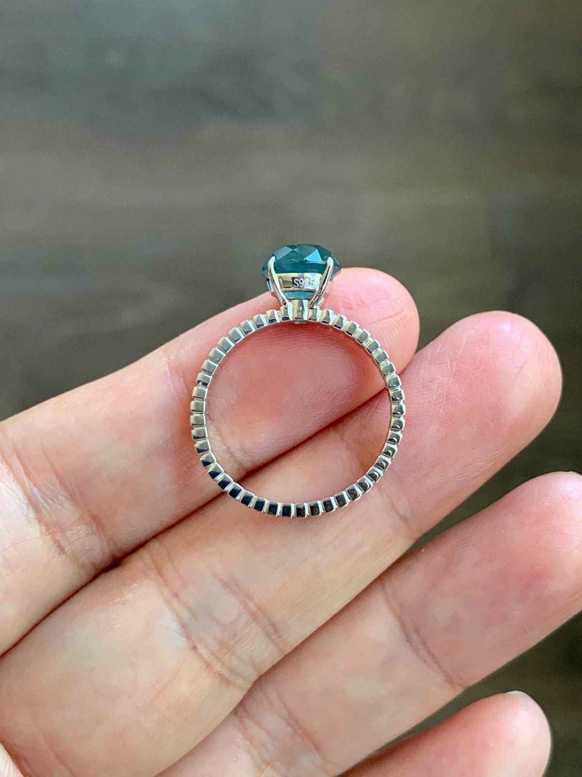 Certified Grade A Natural Guatemalan Icy Dark Teal Blue Diamond Faceted Jade Jadeite Ring Sterling Silver Size 7 US 3g 天然冰危深蓝钻石切割面翡翠戒指 1039