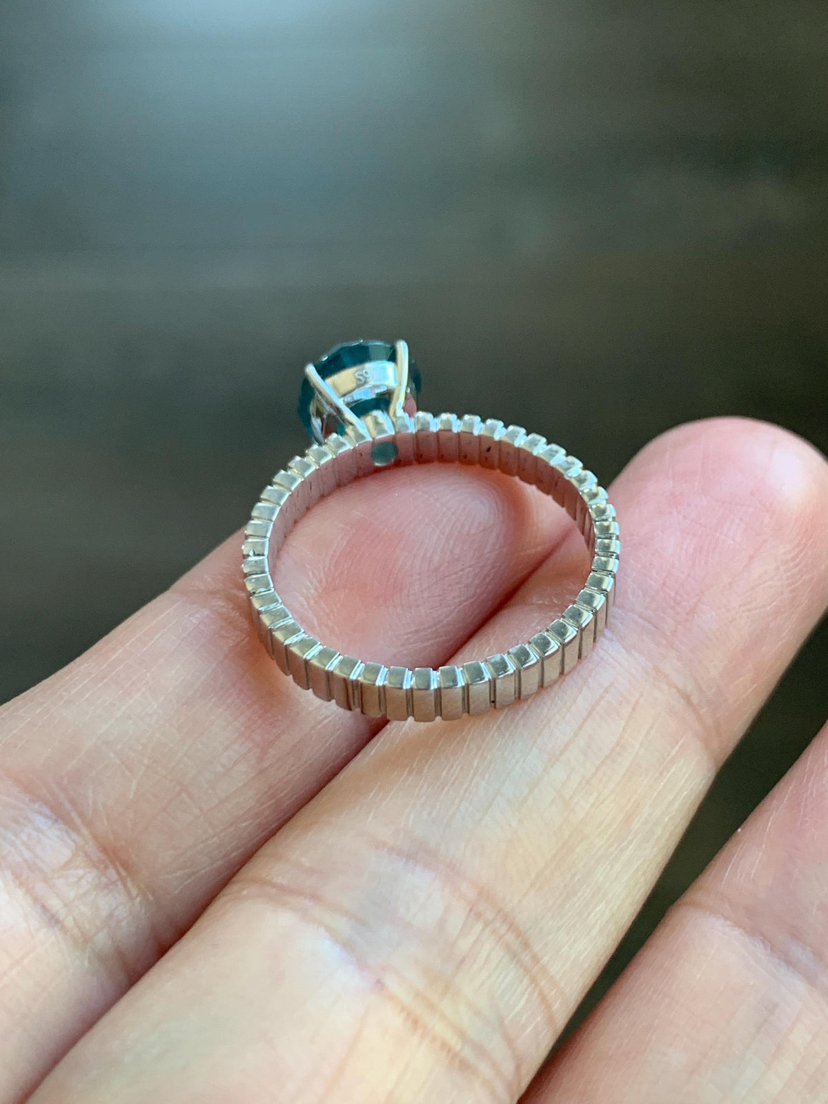 Certified Grade A Natural Guatemalan Icy Dark Teal Blue Diamond Faceted Jade Jadeite Ring Sterling Silver Size 7 US 3g 天然冰危深蓝钻石切割面翡翠戒指 1039
