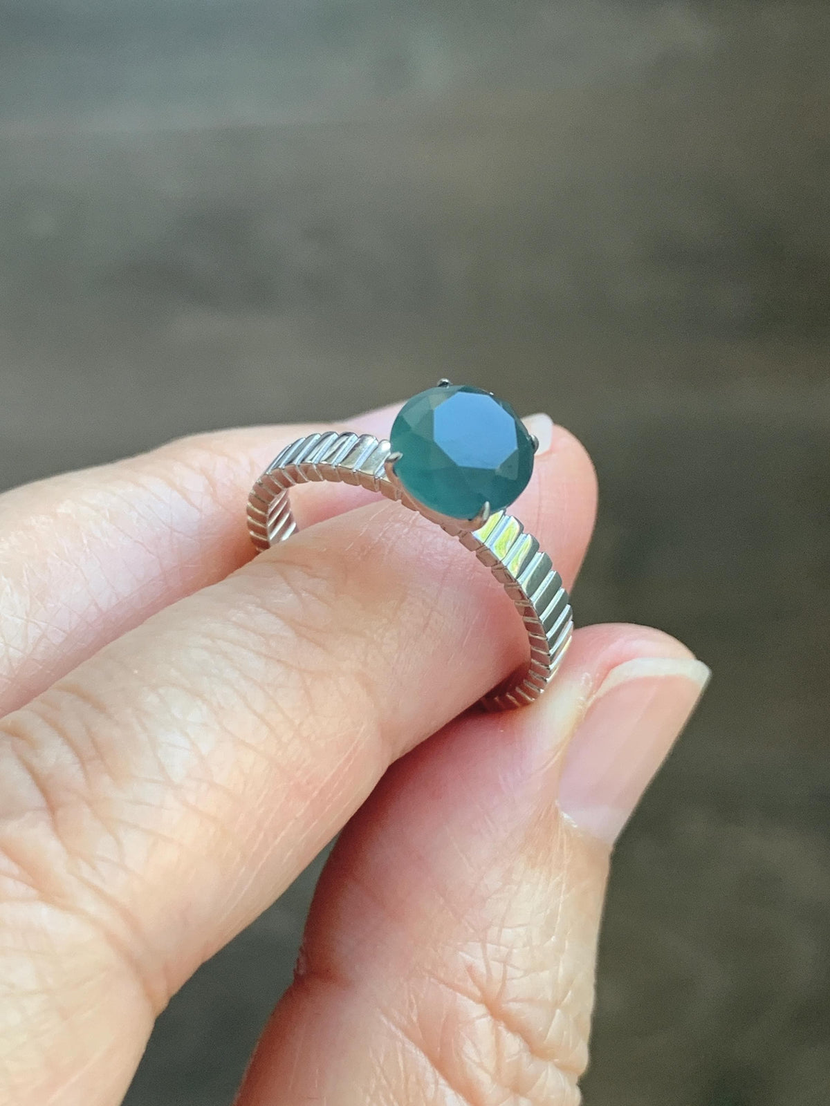 Certified Grade A Natural Guatemalan Icy Dark Teal Blue Diamond Faceted Jade Jadeite Ring Sterling Silver Size 7 US 3g 天然冰危深蓝钻石切割面翡翠戒指 1039