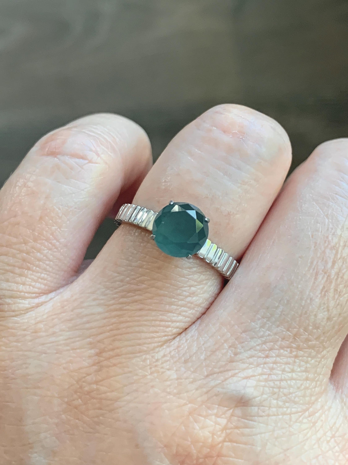 Certified Grade A Natural Guatemalan Icy Dark Teal Blue Diamond Faceted Jade Jadeite Ring Sterling Silver Size 7 US 3g 天然冰危深蓝钻石切割面翡翠戒指 1039