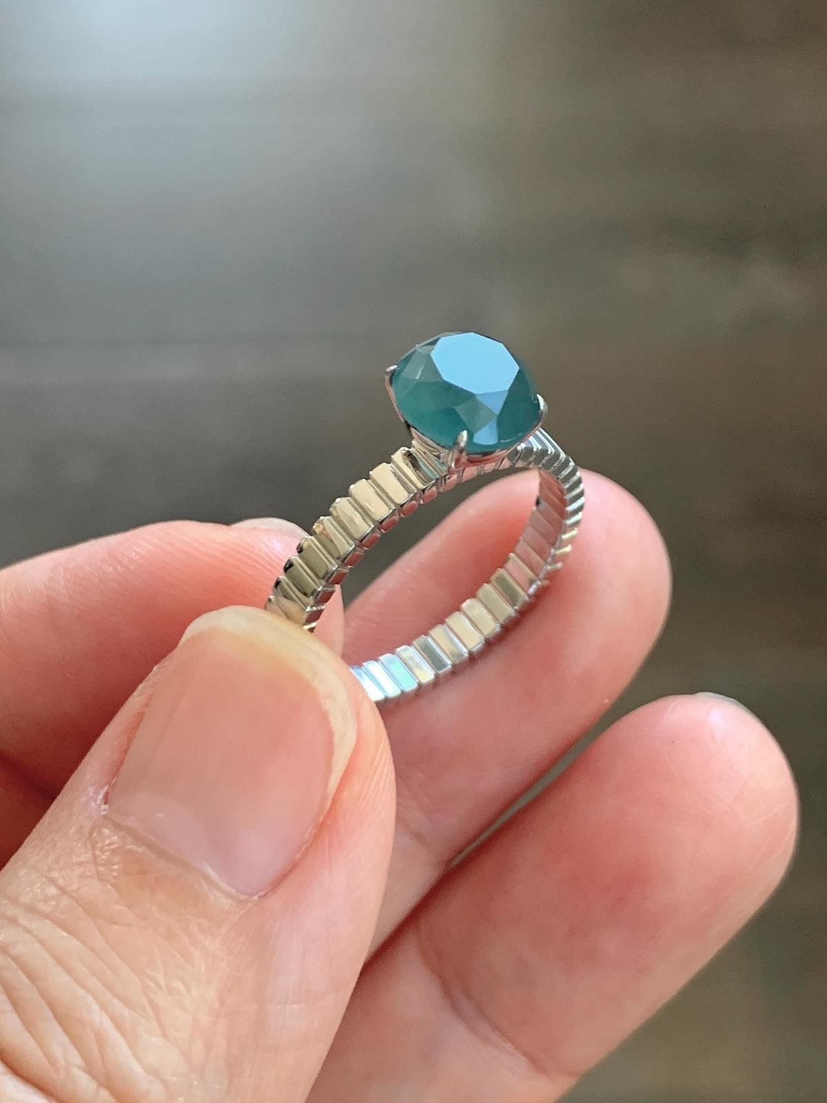 Certified Grade A Natural Guatemalan Icy Dark Teal Blue Diamond Faceted Jade Jadeite Ring Sterling Silver Size 7 US 3g 天然冰危深蓝钻石切割面翡翠戒指 1039