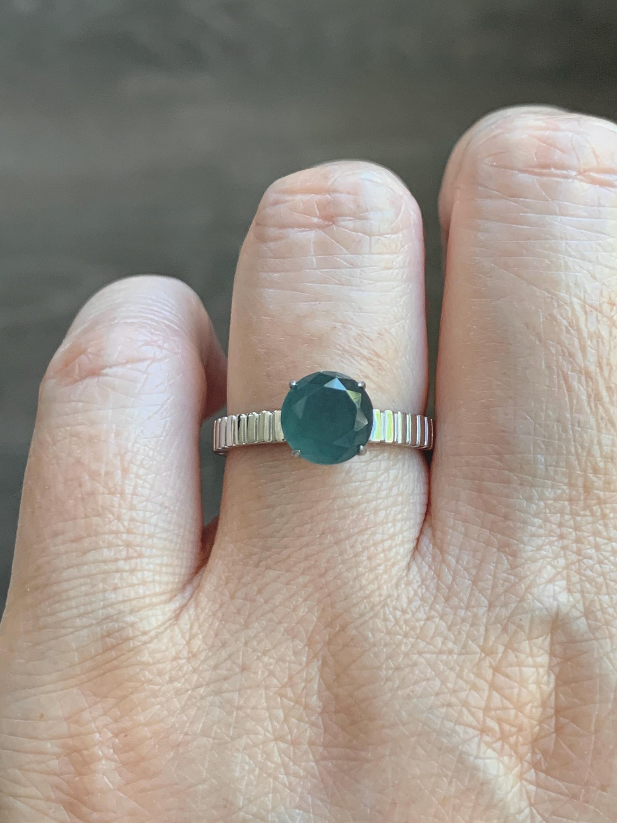 Certified Grade A Natural Guatemalan Icy Dark Teal Blue Diamond Faceted Jade Jadeite Ring Sterling Silver Size 7 US 3g 天然冰危深蓝钻石切割面翡翠戒指 1039