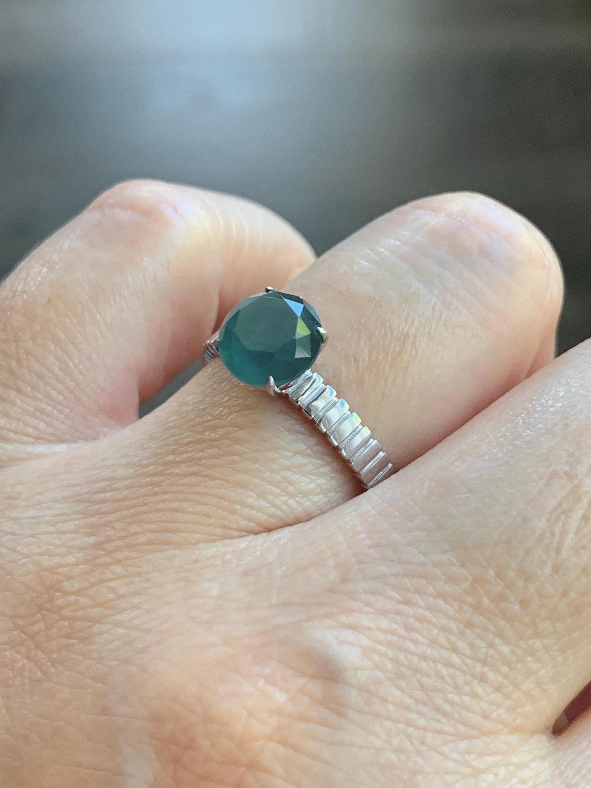 Certified Grade A Natural Guatemalan Icy Dark Teal Blue Diamond Faceted Jade Jadeite Ring Sterling Silver Size 7 US 3g 天然冰危深蓝钻石切割面翡翠戒指 1039