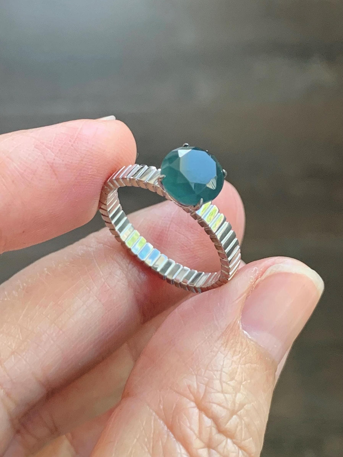 Certified Grade A Natural Guatemalan Icy Dark Teal Blue Diamond Faceted Jade Jadeite Ring Sterling Silver Size 7 US 3g 天然冰危深蓝钻石切割面翡翠戒指 1039