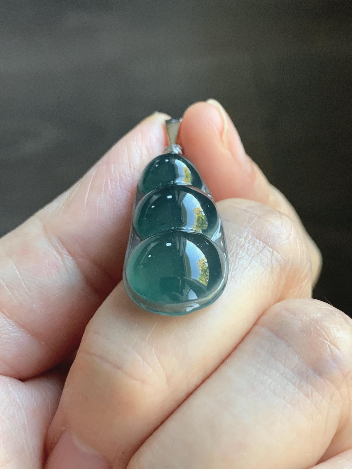 Natural Grade A Guatemalan Icy Translucent Dark Teal Green Jade Jadeite Carved Peapod Pendant Sterling Silver 4g 天然冰危深蓝绿翡翠福豆吊坠 WLD90E