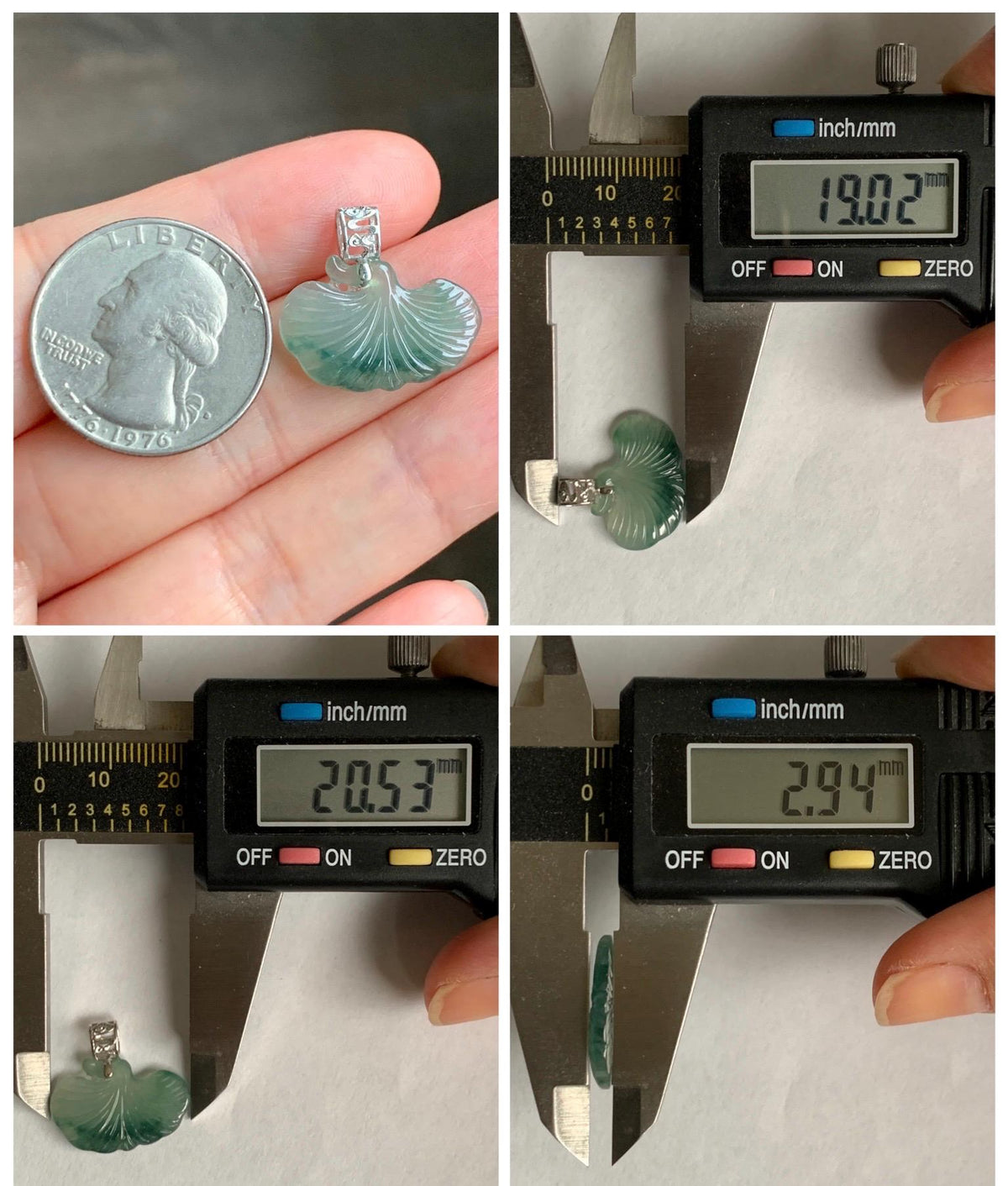 Petite Natural Grade A Icy Highly Translucent Dark Green Marbled Jade Jadeite Ginkgo Leaf Pendant Sterling Silver 天然冰胶飘花翡翠银杏叶迷你吊坠 MYX330A