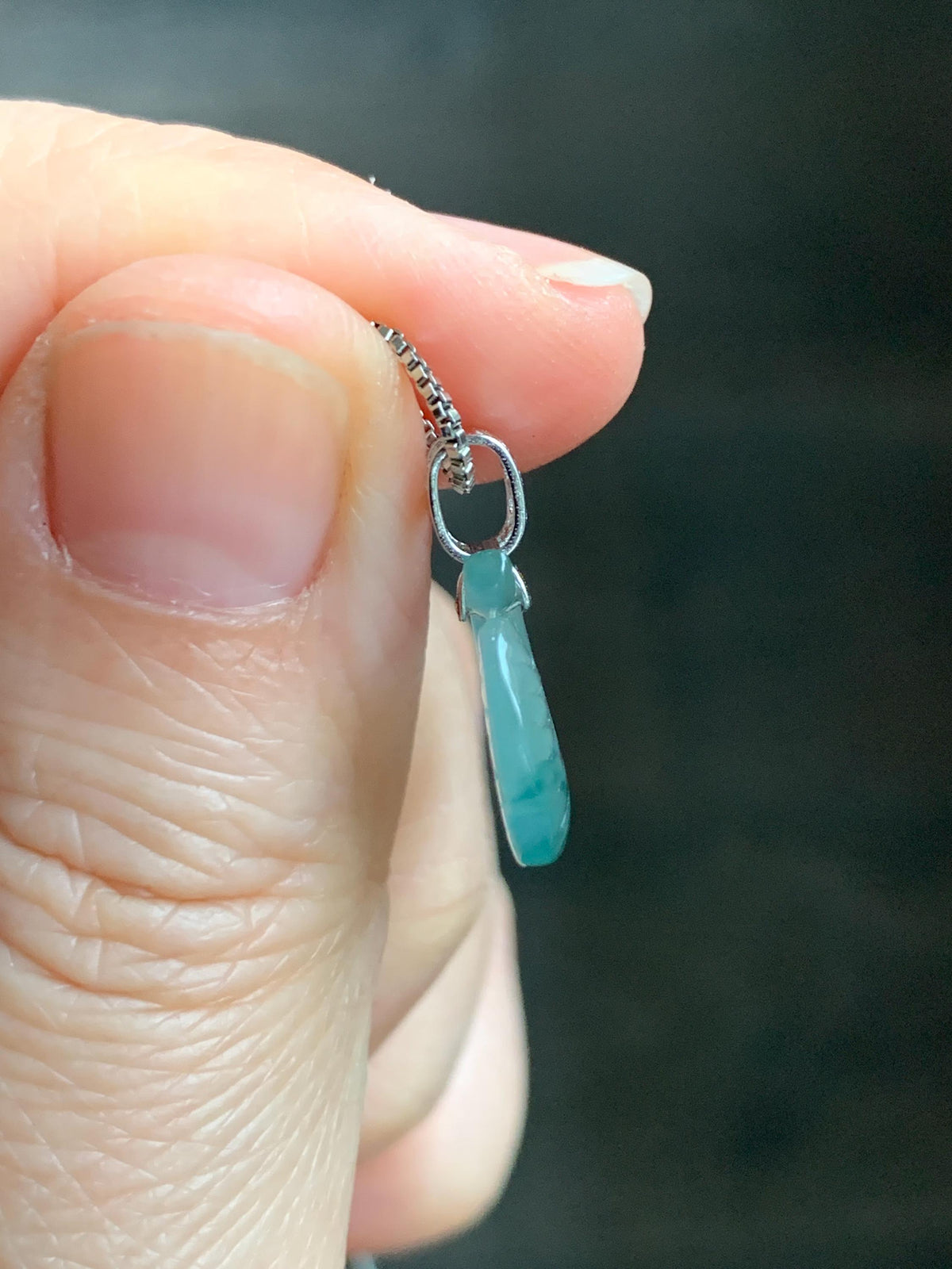 Petite Natural Grade A Icy Highly Translucent Dark Green Marbled Jade Jadeite Ginkgo Leaf Pendant Sterling Silver 天然冰胶飘花翡翠银杏叶迷你吊坠 MYX330A