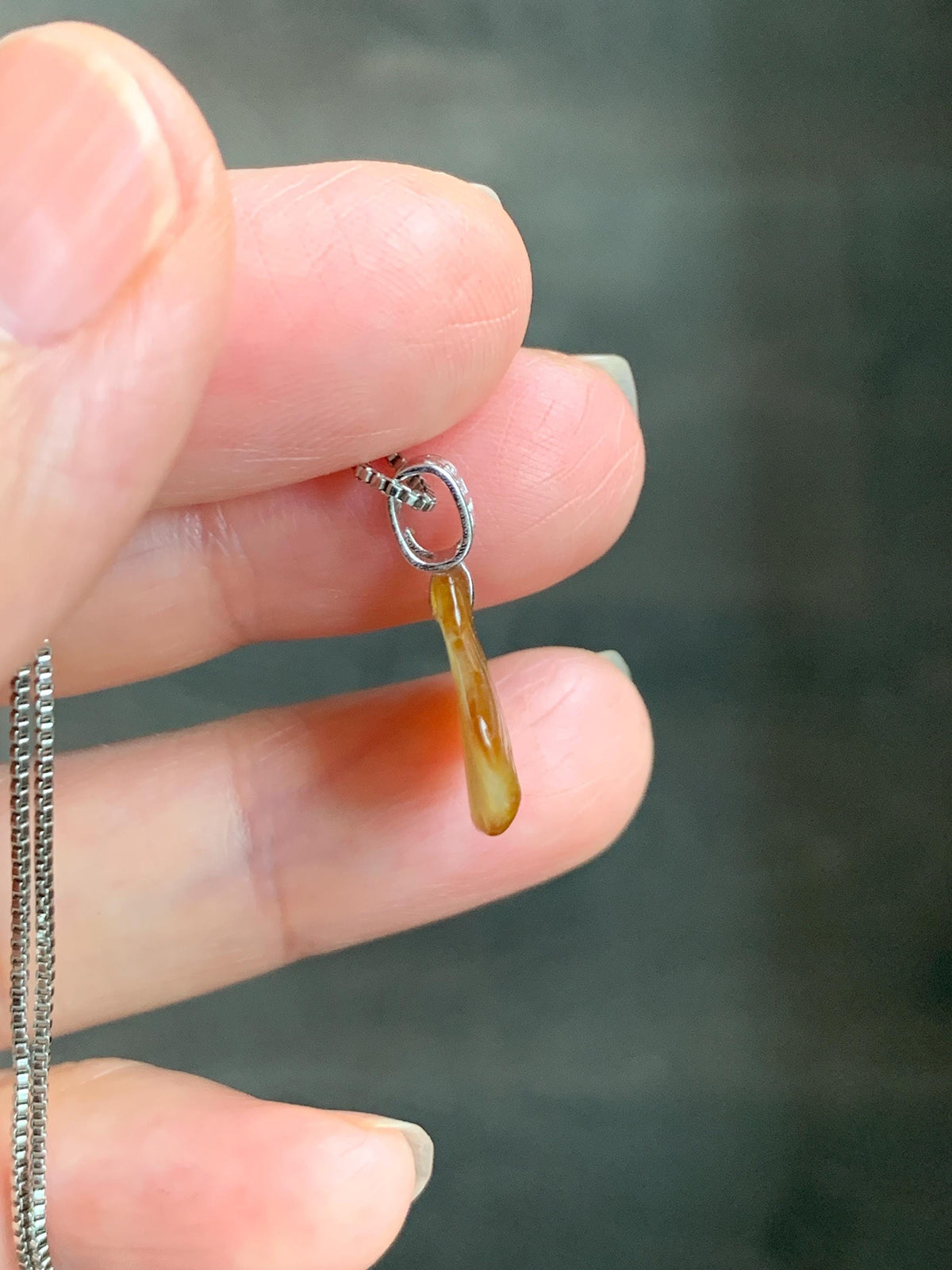 Petite Natural Grade A Icy Translucent Rich Honey Brown Jade Jadeite Ginkgo Leaf Pendant Sterling Silver 天然冰油黄翡翠银杏叶迷你吊坠 MYX330B