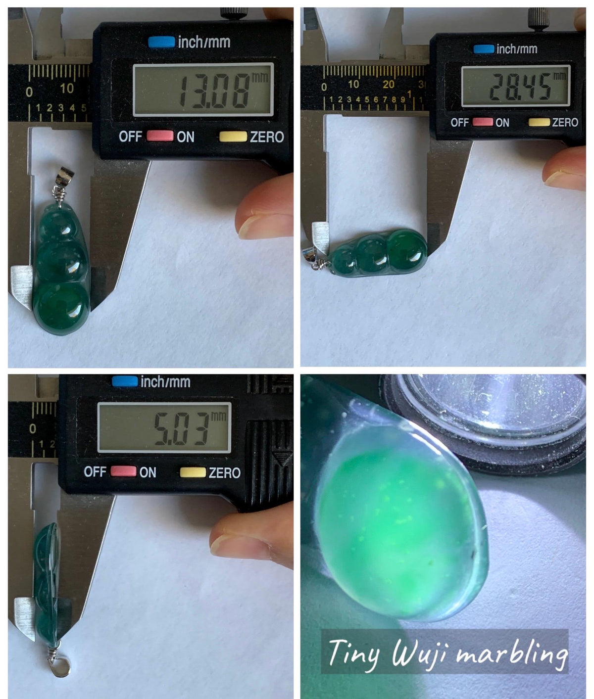 Natural Grade A Guatemalan Icy Translucent Dark Teal Green Jade Jadeite Carved Peapod Pendant Sterling Silver 3g 天然冰危深蓝绿翡翠福豆吊坠 WLD90D