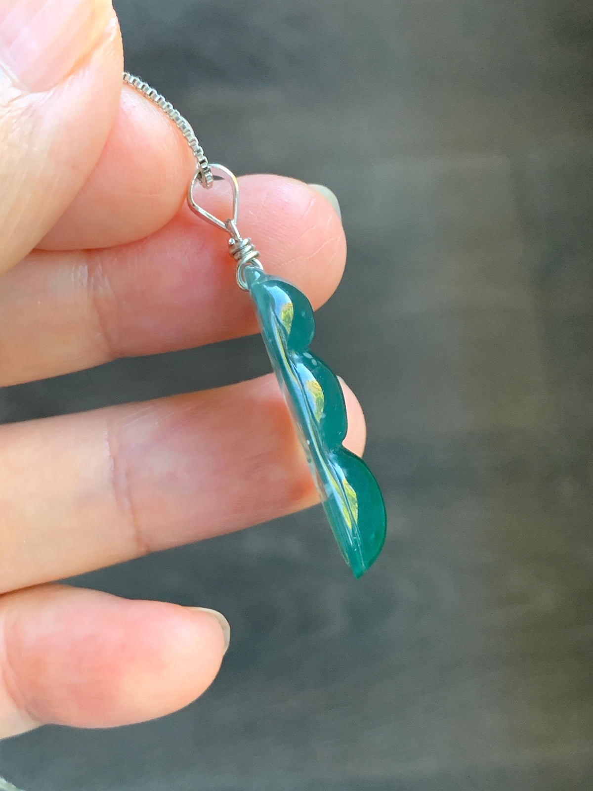 Natural Grade A Guatemalan Icy Translucent Dark Teal Green Jade Jadeite Carved Peapod Pendant Sterling Silver 3g 天然冰危深蓝绿翡翠福豆吊坠 WLD90D