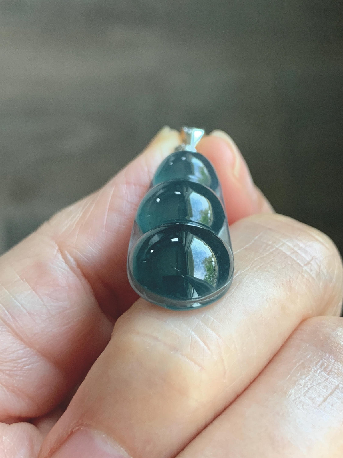 Natural Grade A Guatemalan Icy Translucent Dark Teal Blue Jade Jadeite Carved Peapod Pendant Sterling Silver 4g 天然冰危深蓝翡翠福豆吊坠 WLD90C