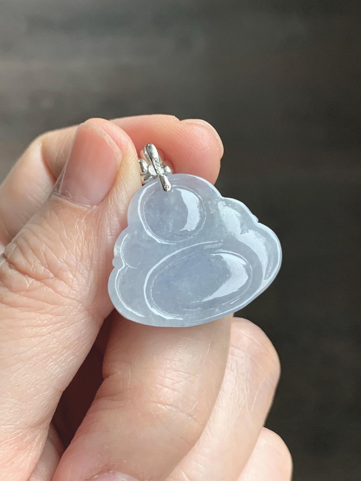 Certified Natural Grade A Icy Translucent Dusty Purplish Blue Jade Jadeite Buddha Pendant Sterling Silver 7.24g 天然冰蓝紫底翡翠佛公银镶吊坠 1163