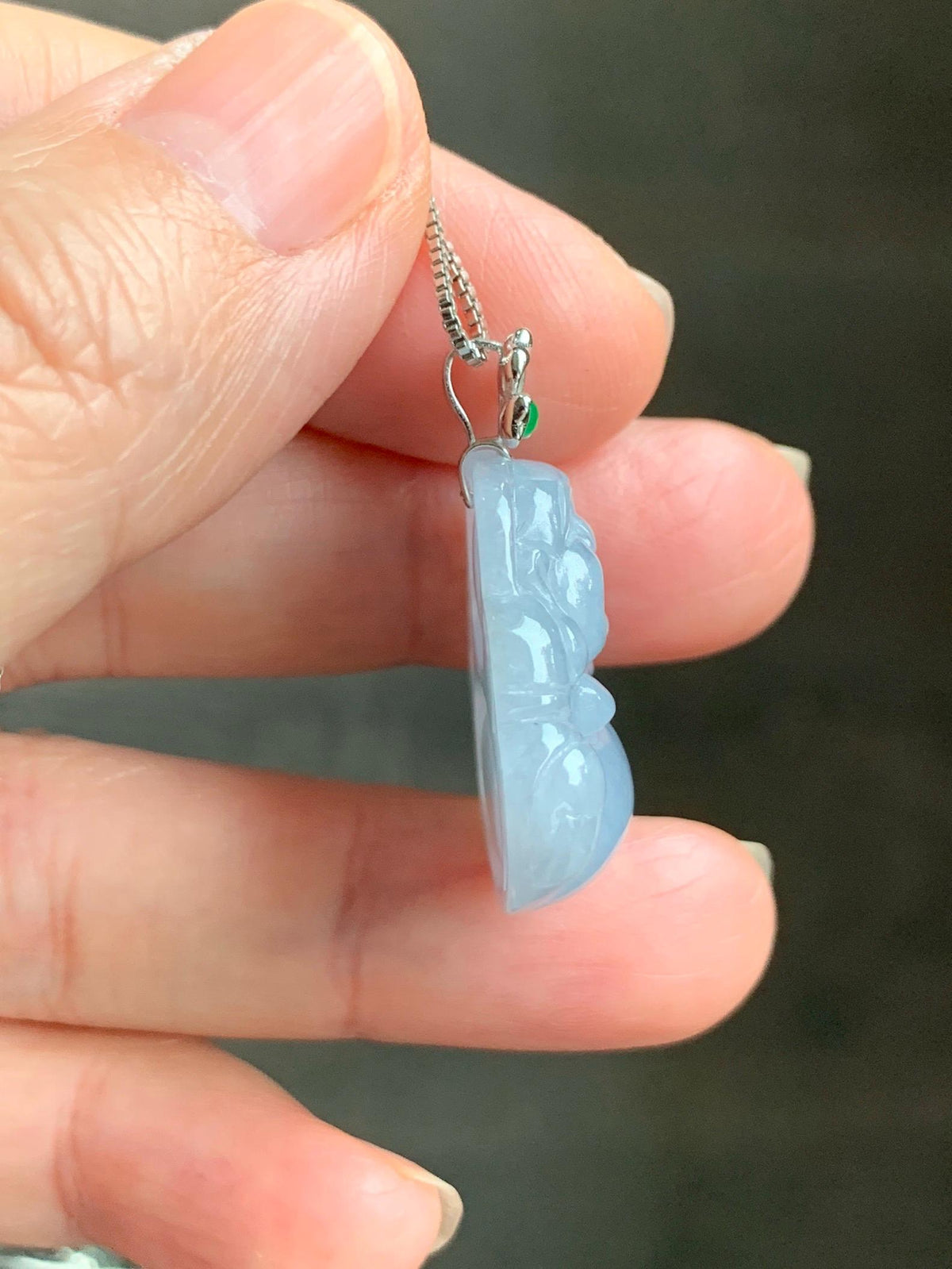 Certified Natural Grade A Icy Translucent Dusty Purplish Blue Jade Jadeite Buddha Pendant Sterling Silver 7.24g 天然冰蓝紫底翡翠佛公银镶吊坠 1163