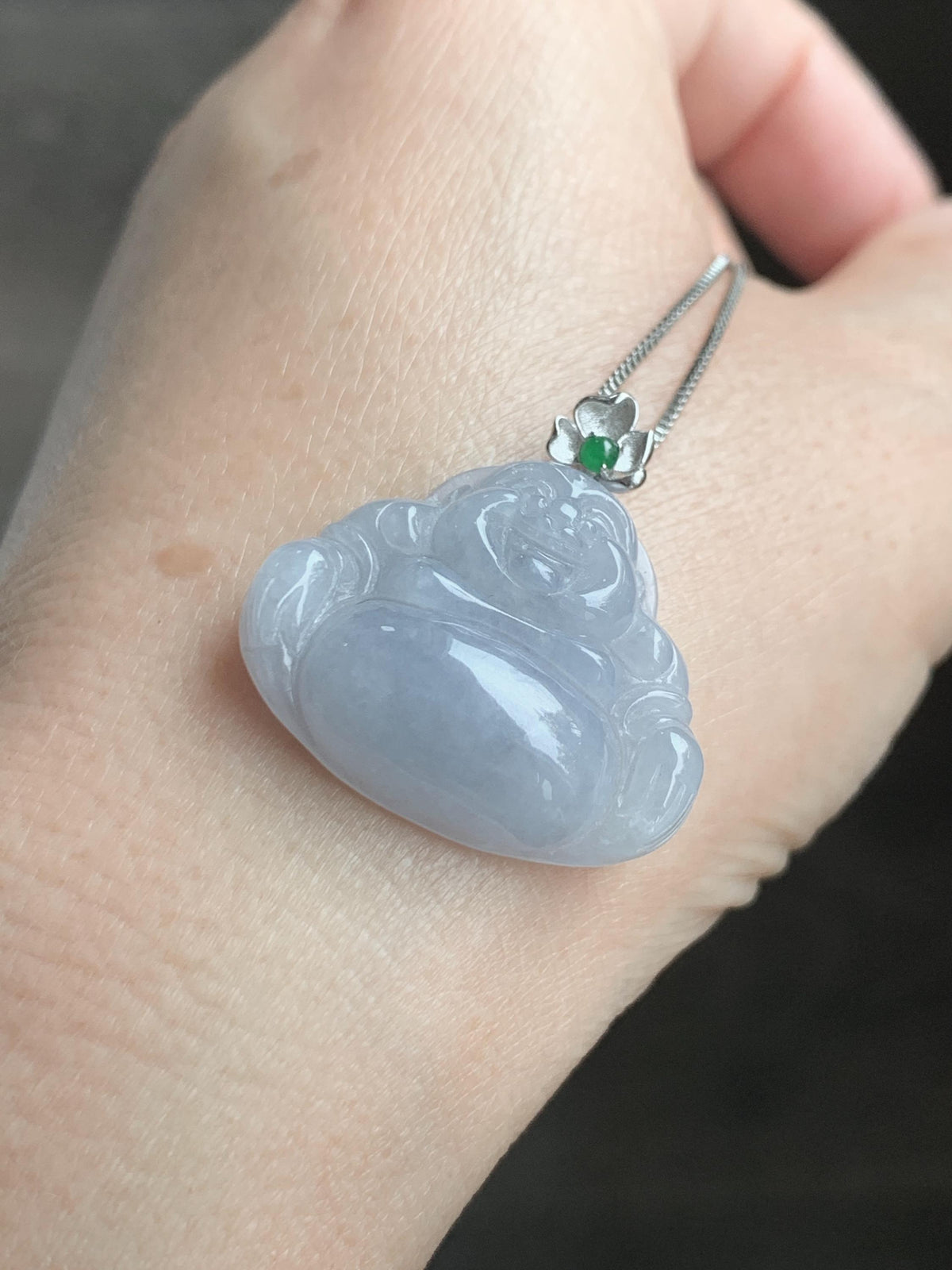 Certified Natural Grade A Icy Translucent Dusty Purplish Blue Jade Jadeite Buddha Pendant Sterling Silver 7.24g 天然冰蓝紫底翡翠佛公银镶吊坠 1163