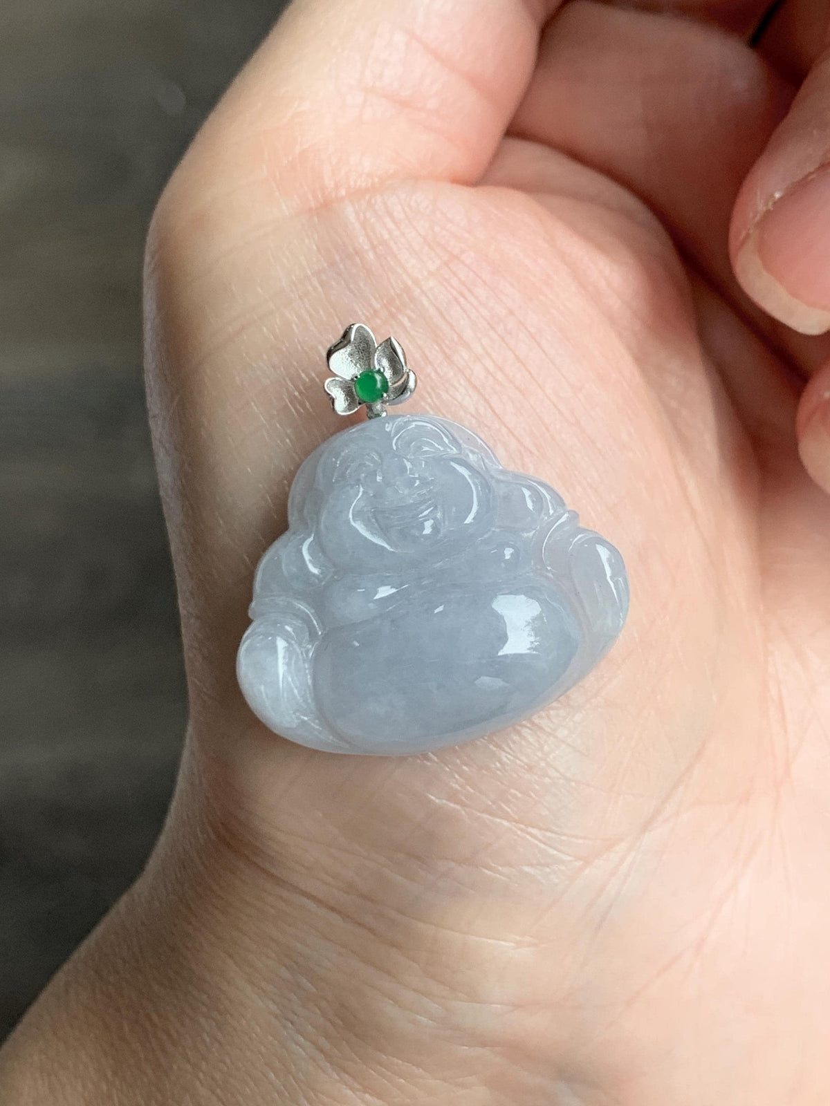 Certified Natural Grade A Icy Translucent Dusty Purplish Blue Jade Jadeite Buddha Pendant Sterling Silver 7.24g 天然冰蓝紫底翡翠佛公银镶吊坠 1163