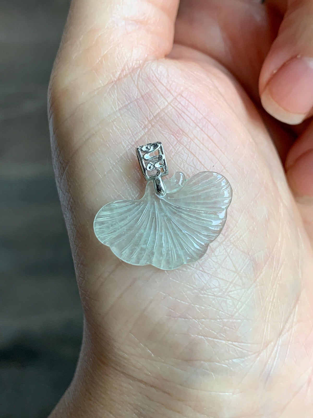Petite Natural Grade A Icy Highly Translucent Pale Green Jade Jadeite Ginkgo Leaf Pendant Sterling Silver 天然冰晴底翡翠银杏叶迷你吊坠 MYX330C