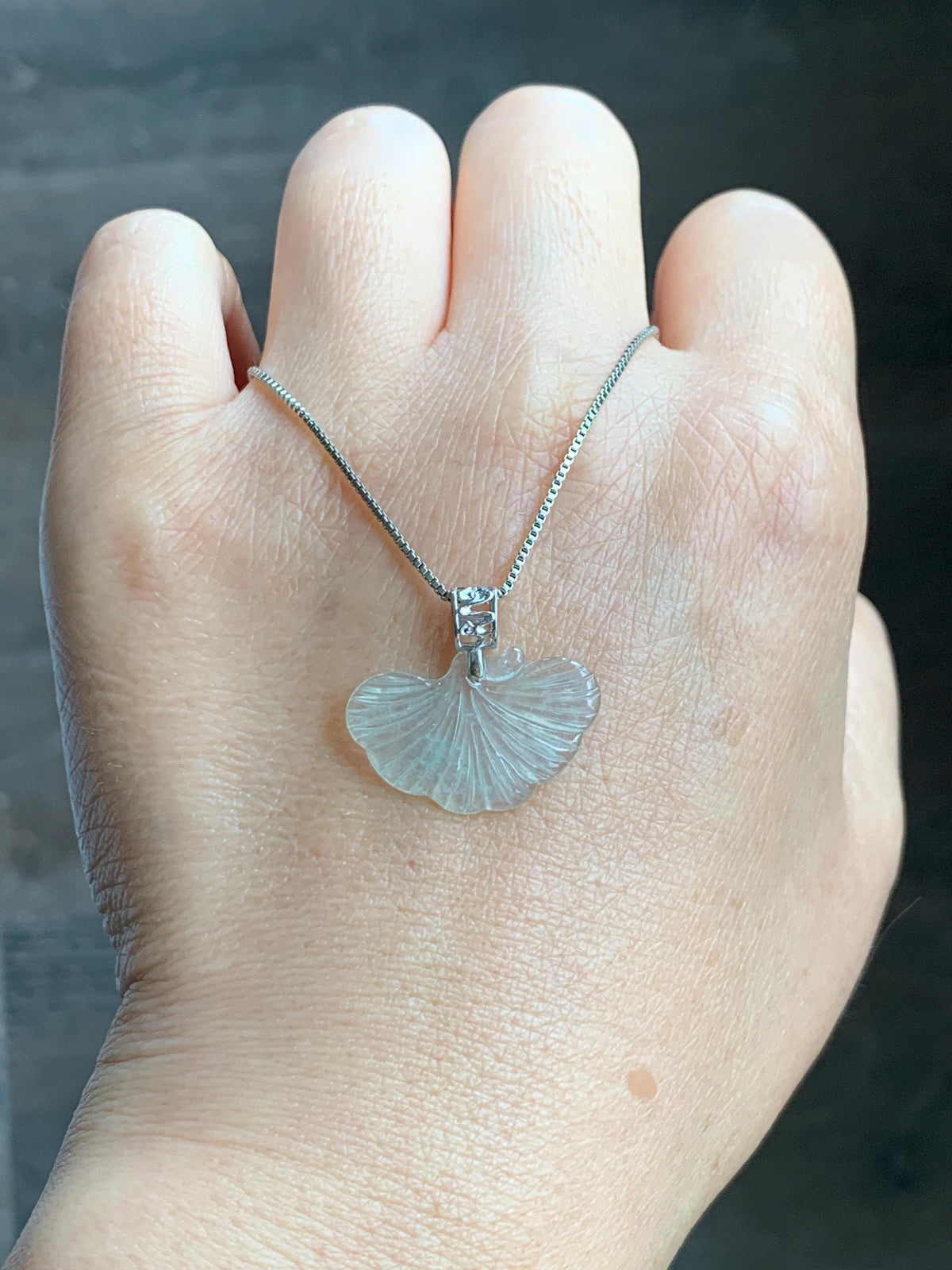 Petite Natural Grade A Icy Highly Translucent Pale Green Jade Jadeite Ginkgo Leaf Pendant Sterling Silver 天然冰晴底翡翠银杏叶迷你吊坠 MYX330C
