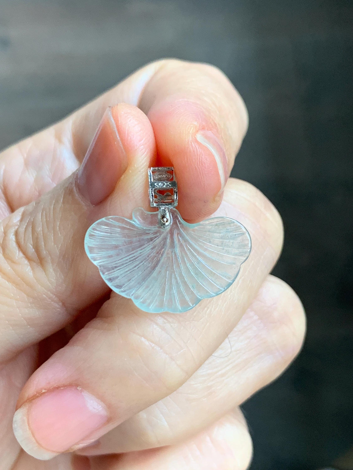 Petite Natural Grade A Icy Highly Translucent Pale Green Jade Jadeite Ginkgo Leaf Pendant Sterling Silver 天然冰晴底翡翠银杏叶迷你吊坠 MYX330C