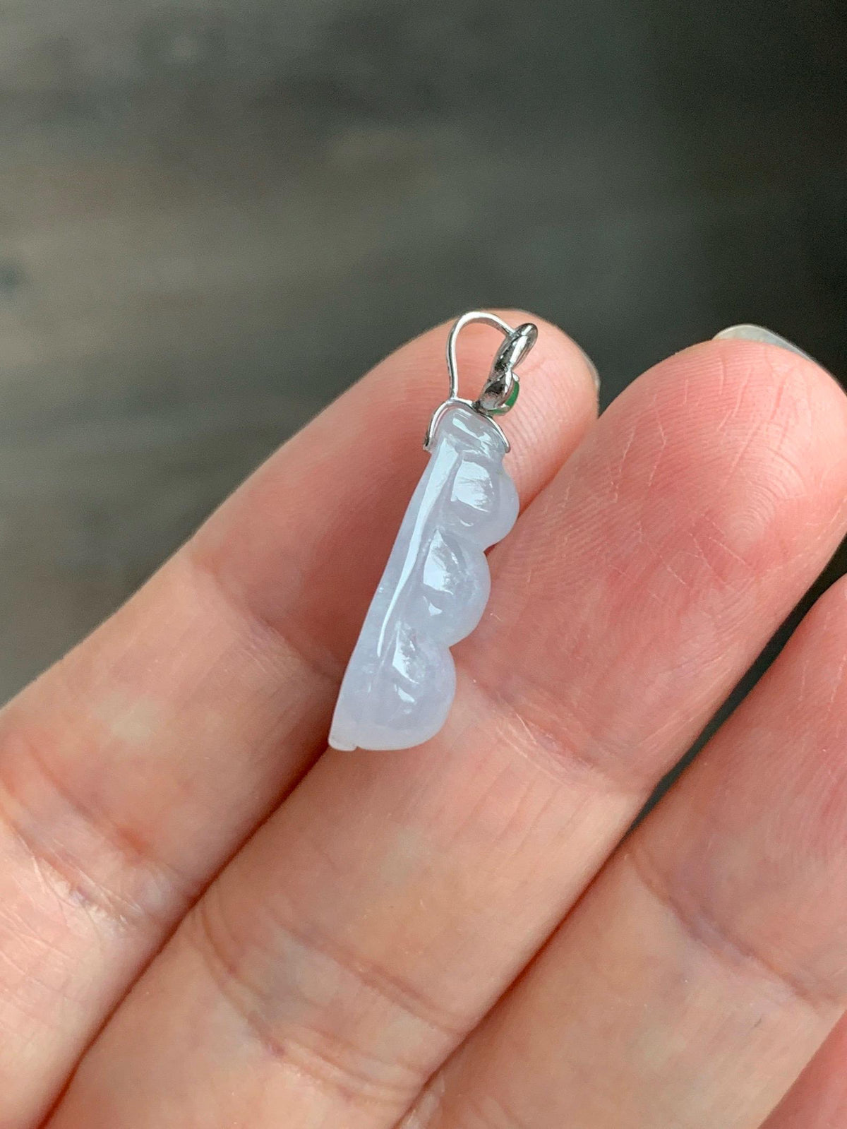 Certified Natural Grade A Icy Translucent White Jade Jadeite Lucky Peapod Petite Pendant Sterling Silver 2g 天然白冰胶翡翠小福豆吊坠 1161