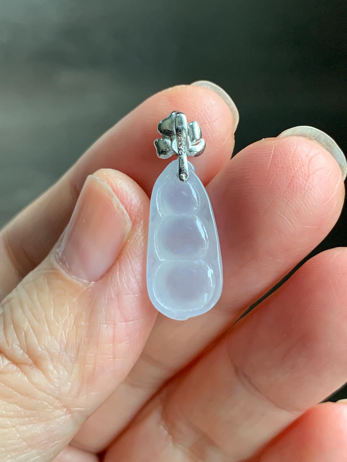 Certified Natural Grade A Icy Translucent White Jade Jadeite Lucky Peapod Petite Pendant Sterling Silver 2g 天然白冰胶翡翠小福豆吊坠 1161