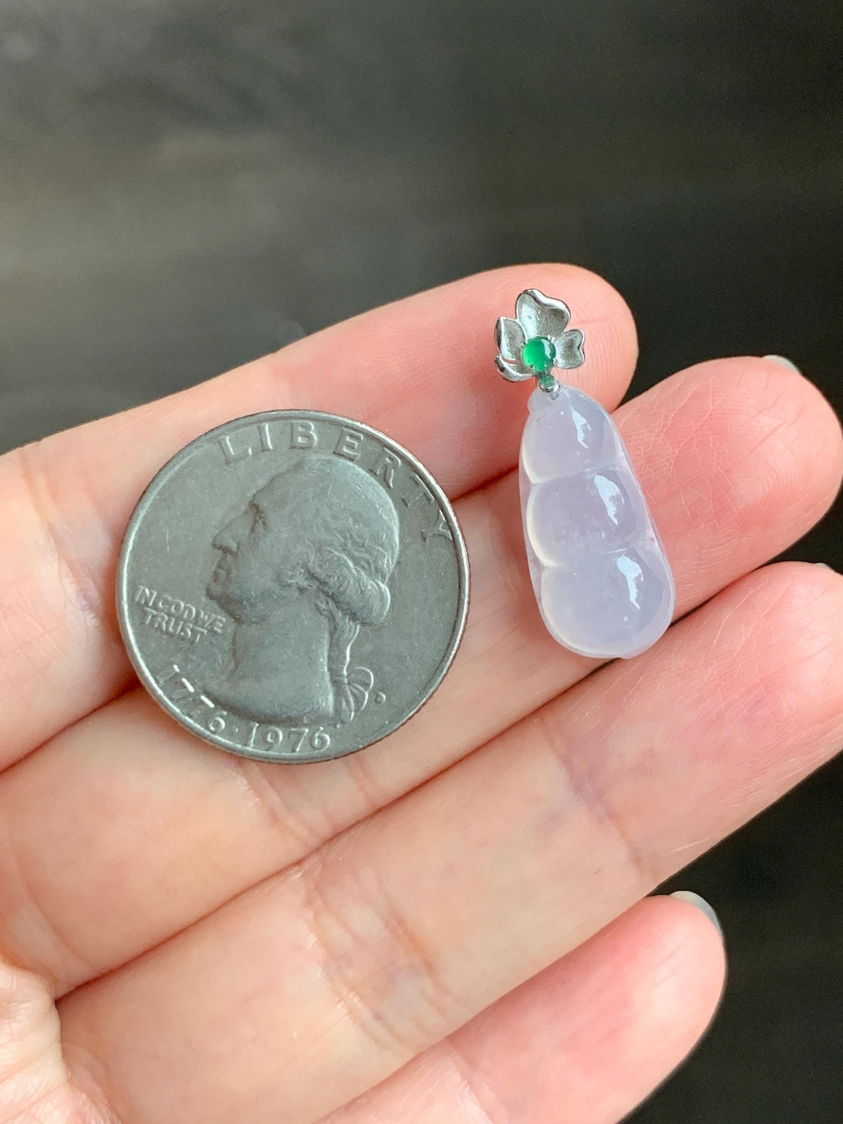 Certified Natural Grade A Icy Translucent White Jade Jadeite Lucky Peapod Petite Pendant Sterling Silver 2g 天然白冰胶翡翠小福豆吊坠 1161