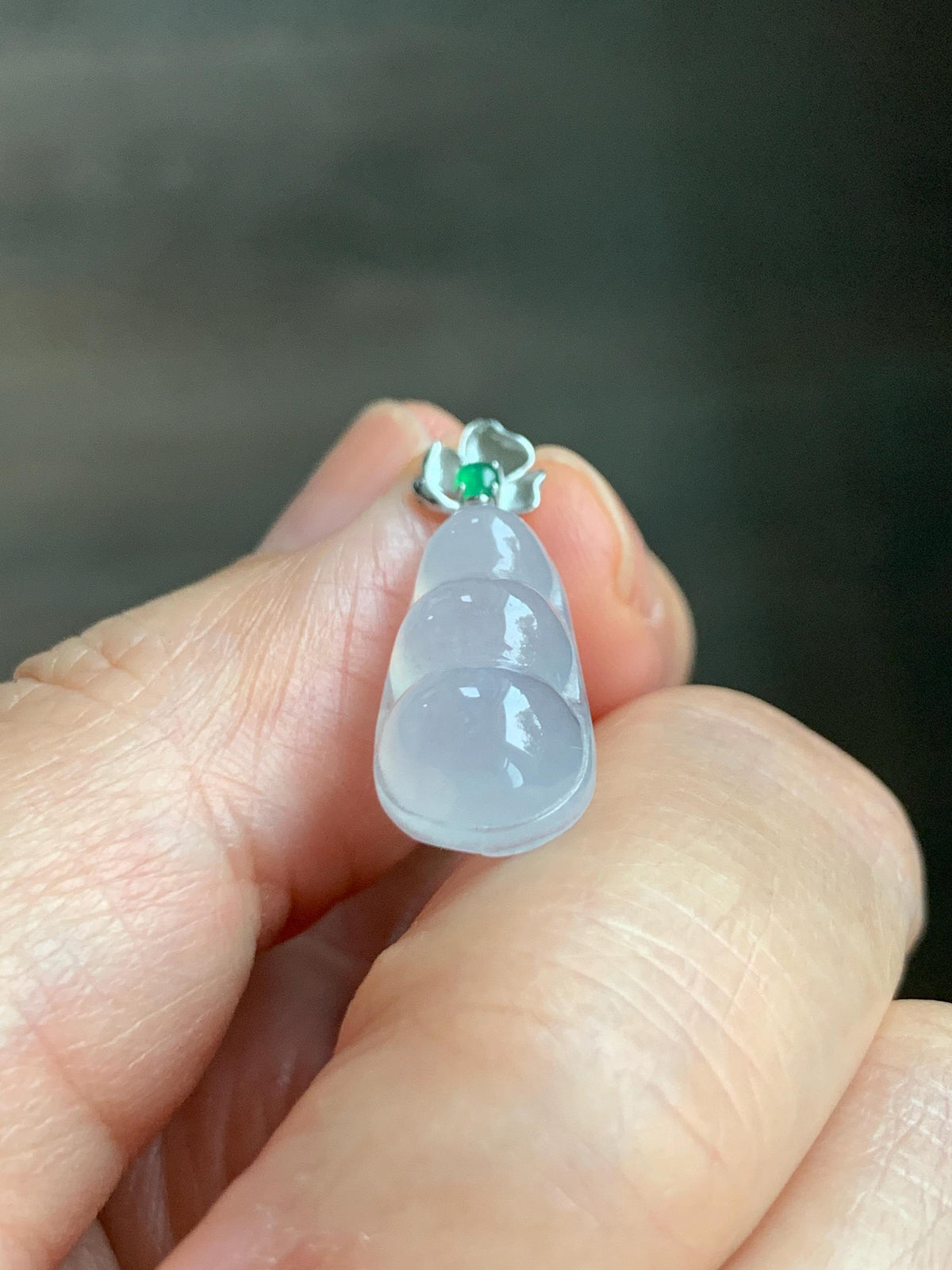 Certified Natural Grade A Icy Translucent White Jade Jadeite Lucky Peapod Petite Pendant Sterling Silver 2g 天然白冰胶翡翠小福豆吊坠 1161