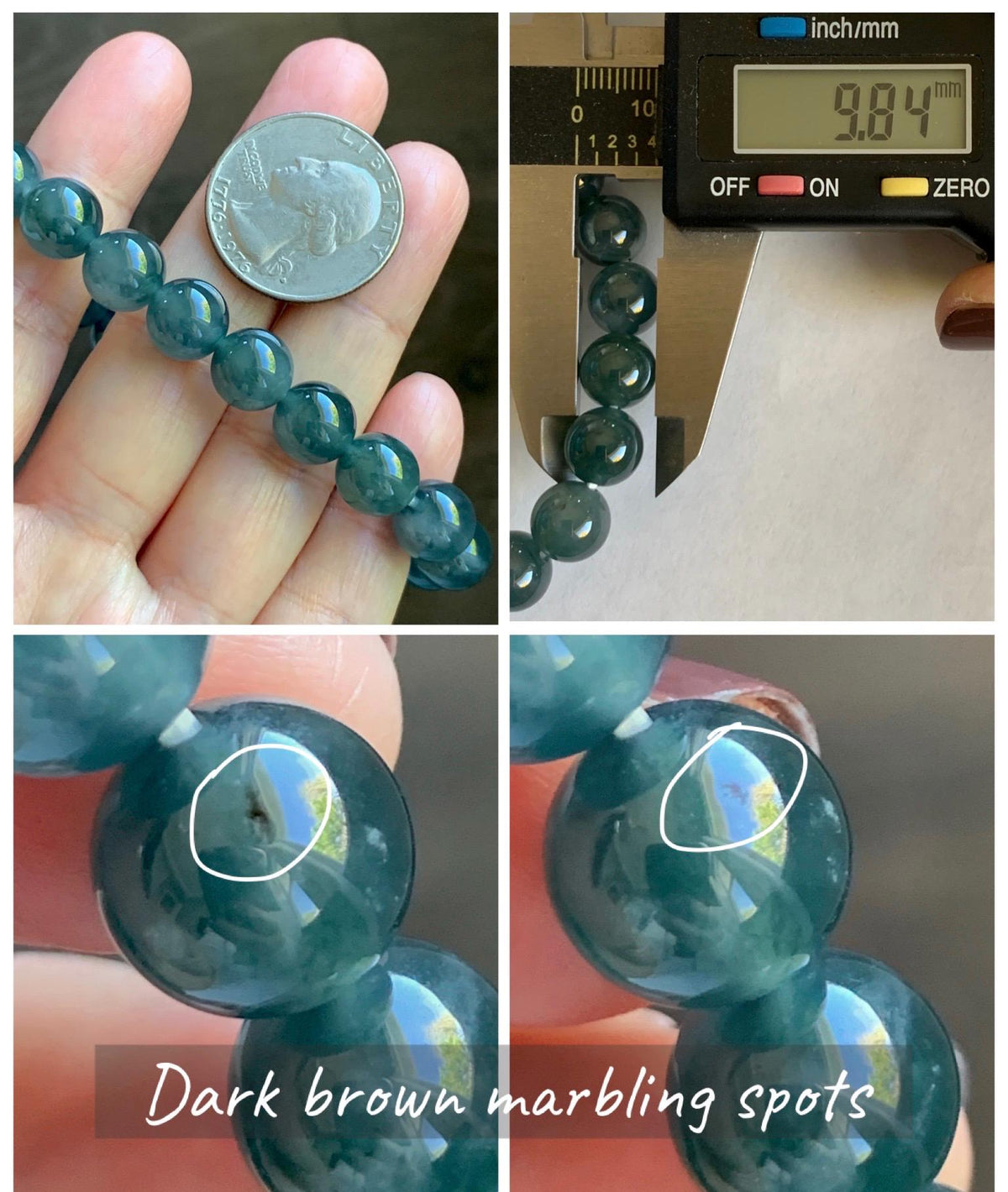Natural Grade A Guatemalan Icy Translucent Dark Teal Blue Jade Jadeite Beaded Bracelet Stretchy 9.8mm 7.25” 32g 天然冰危深蓝绿翡翠圆珠手串 WLJ220