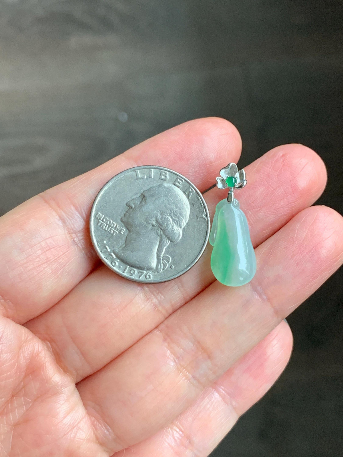 Certified Natural Grade A Icy Translucent White & Green Jade Jadeite Lucky Gourd Petite Pendant Sterling Silver 1.34g 天然冰胶阳绿花翡翠小福瓜吊坠 1160