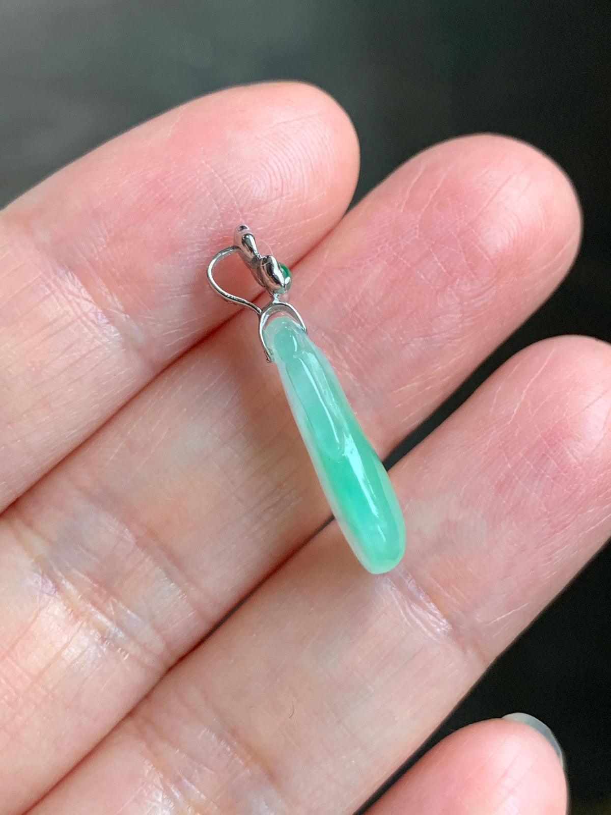 Certified Natural Grade A Icy Translucent White & Green Jade Jadeite Lucky Gourd Petite Pendant Sterling Silver 1.34g 天然冰胶阳绿花翡翠小福瓜吊坠 1160