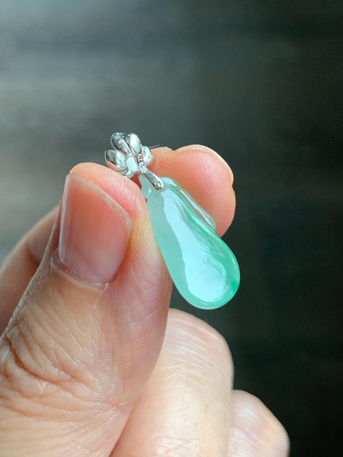 Certified Natural Grade A Icy Translucent White & Green Jade Jadeite Lucky Gourd Petite Pendant Sterling Silver 1.34g 天然冰胶阳绿花翡翠小福瓜吊坠 1160