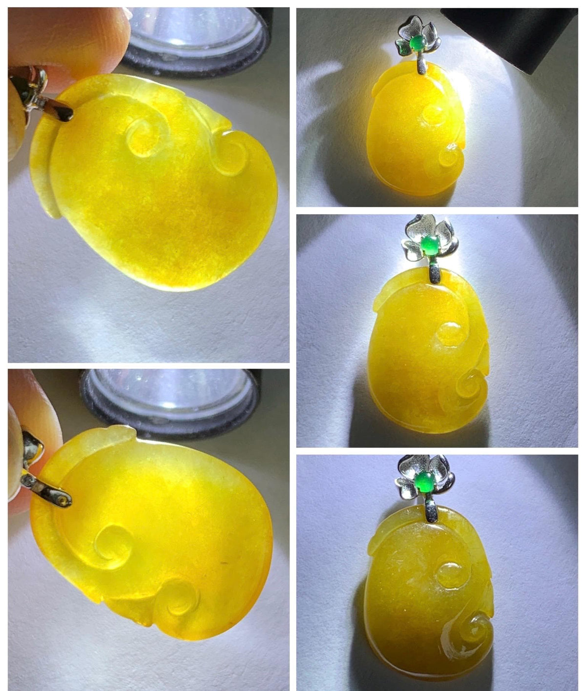 Certified Natural Grade A Icy Translucent Rich Dark Yellow Jade Jadeite Ruyi Amulet Petite Pendant Sterling Silver 1.95g 天然冰胶鸡油黄翡翠如意吊坠 1162