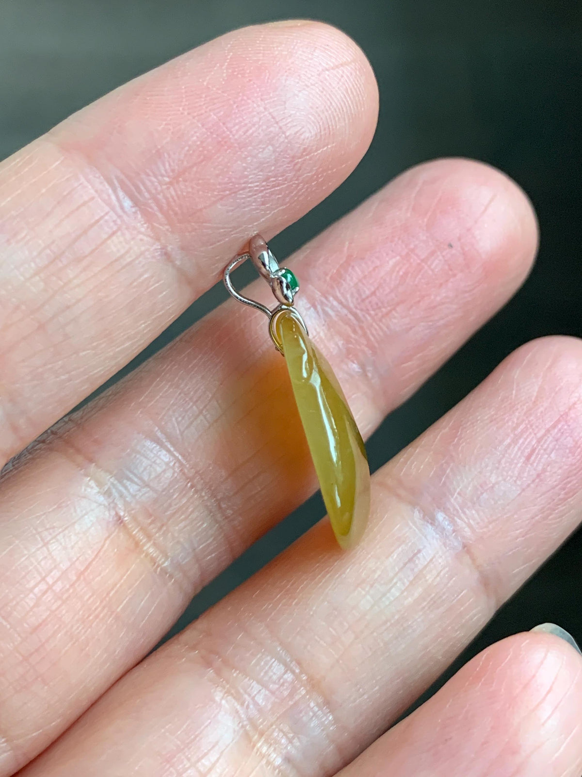 Certified Natural Grade A Icy Translucent Rich Dark Yellow Jade Jadeite Ruyi Amulet Petite Pendant Sterling Silver 1.95g 天然冰胶鸡油黄翡翠如意吊坠 1162