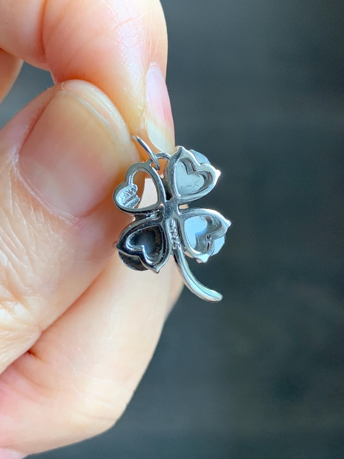 Natural Grade A Guatemalan Icy Translucent Vibrant Green Teardrop Jade Jadeite Clover Leaf Pendant Sterling Silver 天然冰危绿水滴翡翠四叶草镶嵌吊坠 WLC165