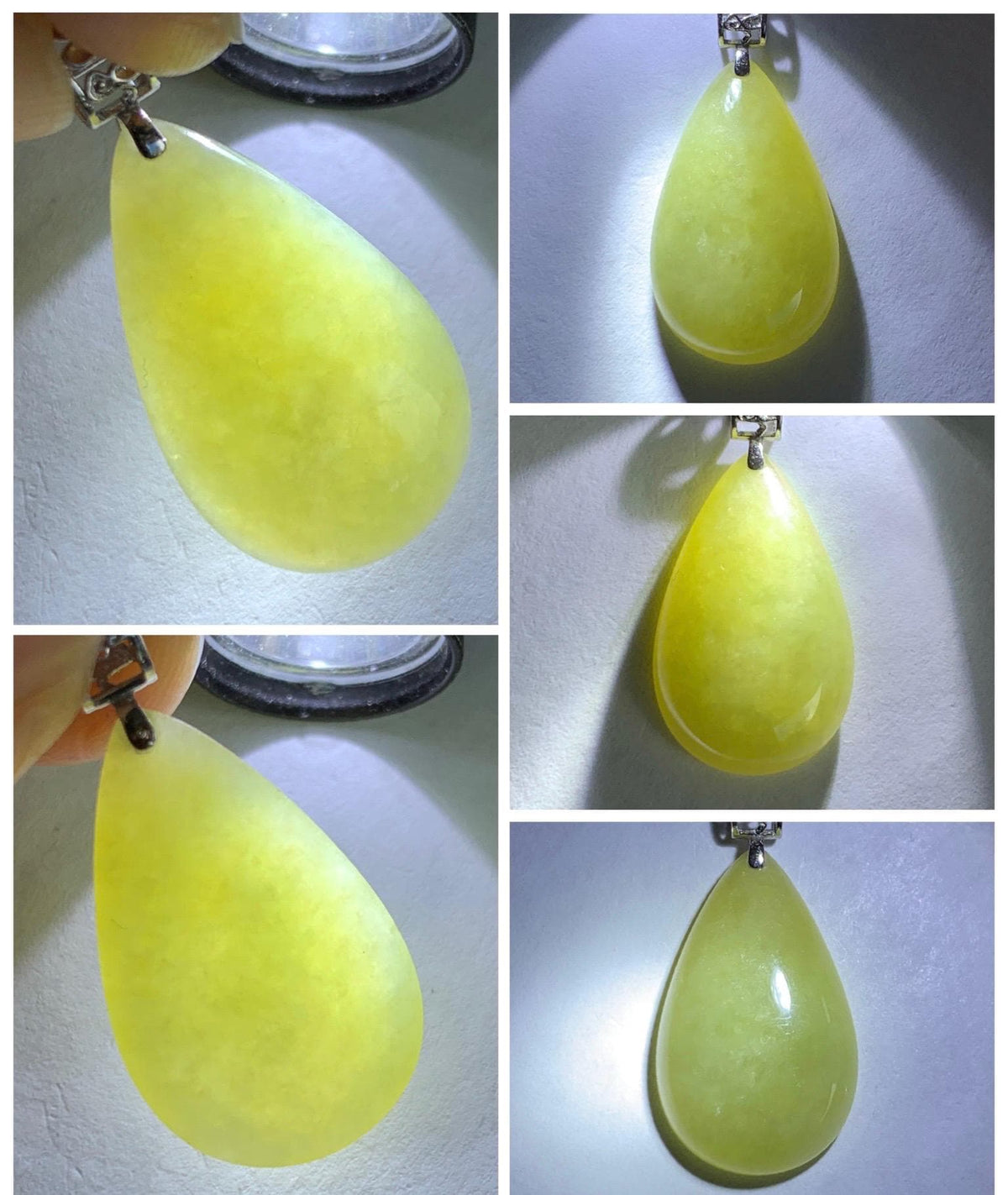 Natural Grade A Icy Translucent Pastel Yellow Jade Jadeite Teardrop Solitaire Pendant Sterling Silver 3g 天然冰淡黄翡翠水滴蛋面吊坠 MDH184A
