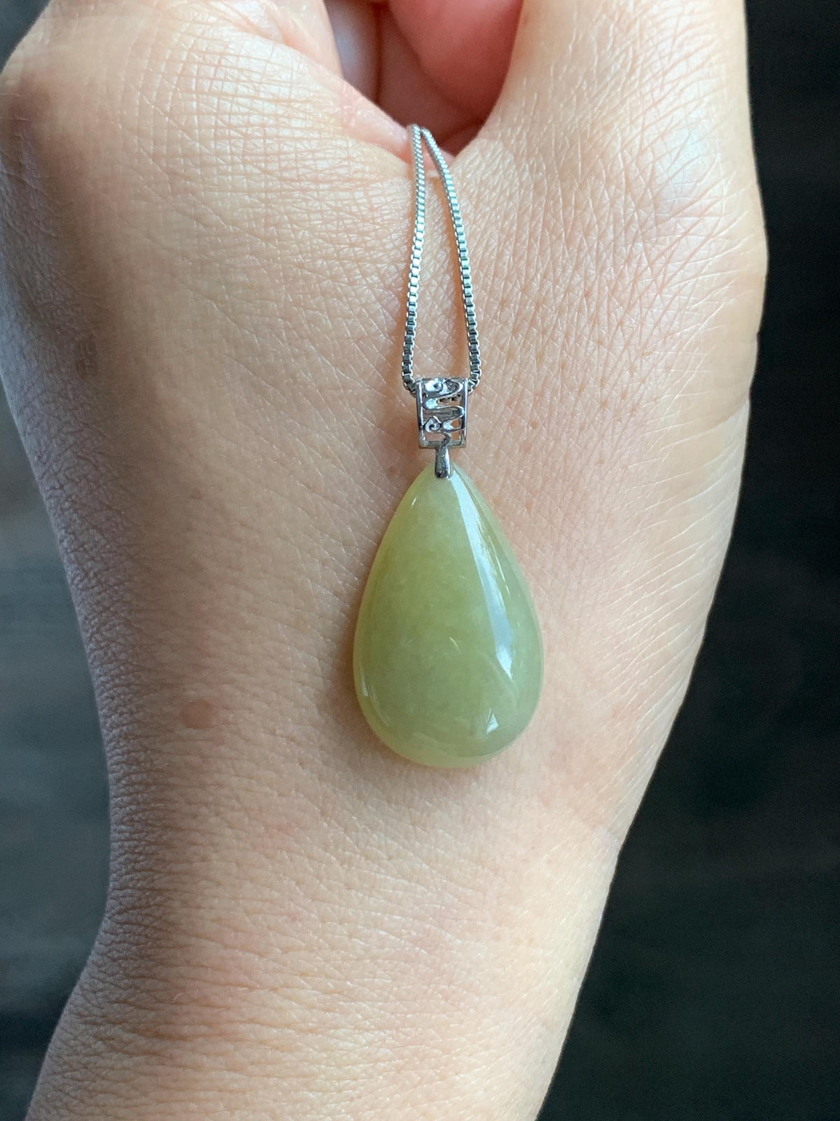 Natural Grade A Icy Translucent Pastel Yellow Jade Jadeite Teardrop Solitaire Pendant Sterling Silver 3g 天然冰淡黄翡翠水滴蛋面吊坠 MDH184A