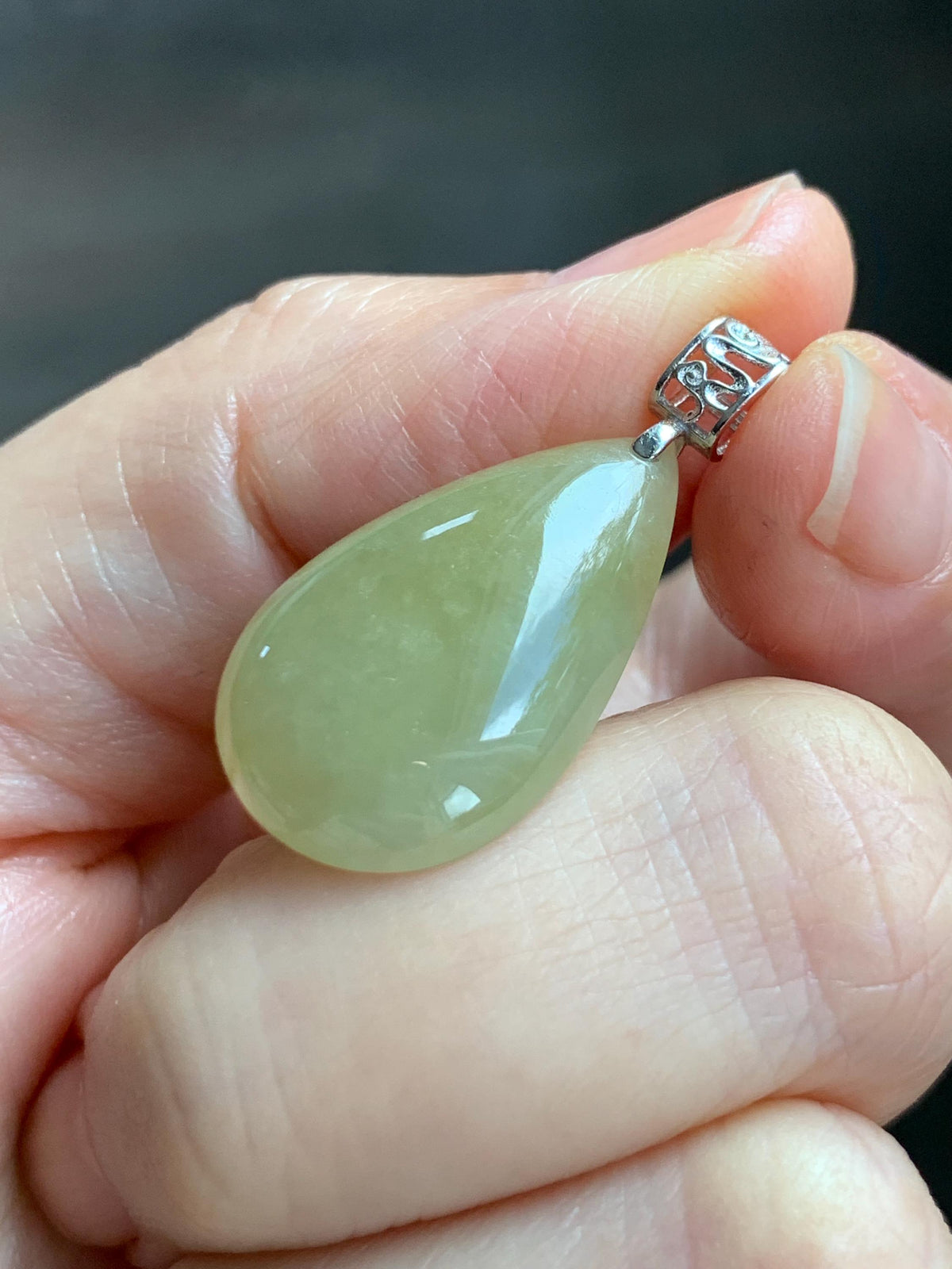 Natural Grade A Icy Translucent Pastel Yellow Jade Jadeite Teardrop Solitaire Pendant Sterling Silver 3g 天然冰淡黄翡翠水滴蛋面吊坠 MDH184A