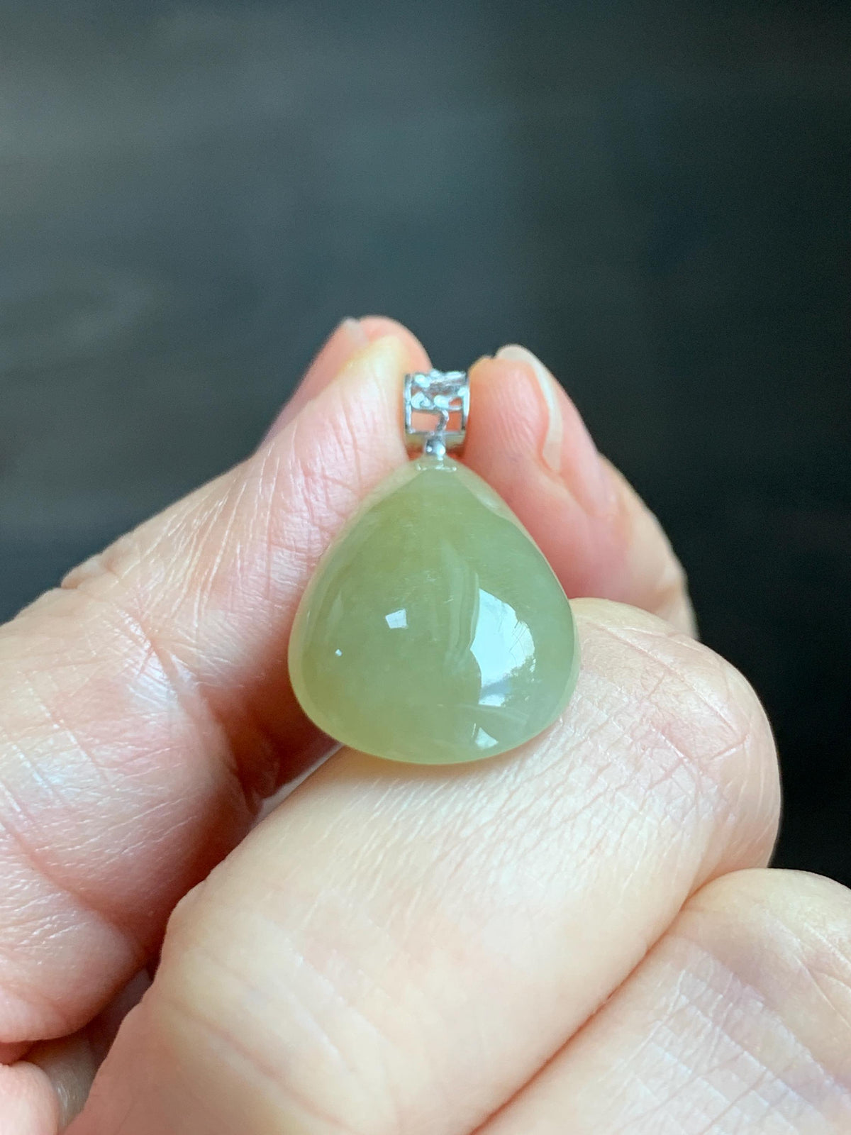 Natural Grade A Icy Translucent Pastel Yellow Jade Jadeite Teardrop Solitaire Pendant Sterling Silver 3g 天然冰淡黄翡翠水滴蛋面吊坠 MDH184A