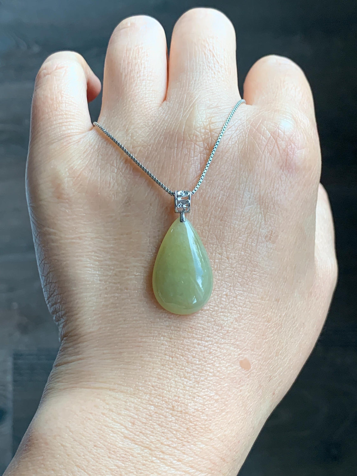 Natural Grade A Icy Translucent Pastel Yellow Jade Jadeite Teardrop Solitaire Pendant Sterling Silver 3g 天然冰淡黄翡翠水滴蛋面吊坠 MDH184A