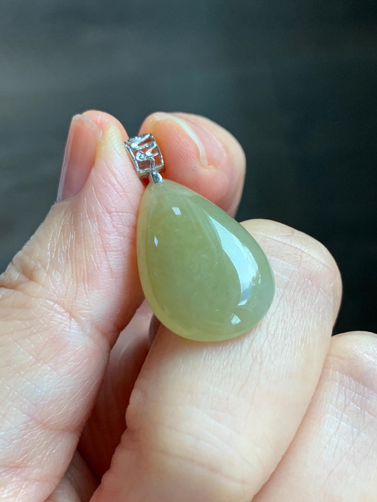 Natural Grade A Icy Translucent Pastel Yellow Jade Jadeite Teardrop Solitaire Pendant Sterling Silver 3g 天然冰淡黄翡翠水滴蛋面吊坠 MDH184A