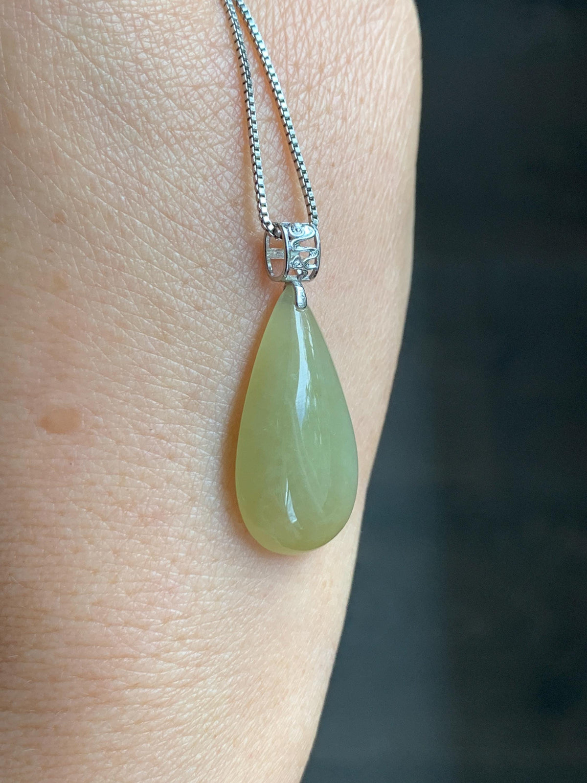 Natural Grade A Icy Translucent Pastel Yellow Jade Jadeite Teardrop Solitaire Pendant Sterling Silver 3g 天然冰淡黄翡翠水滴蛋面吊坠 MDH184B