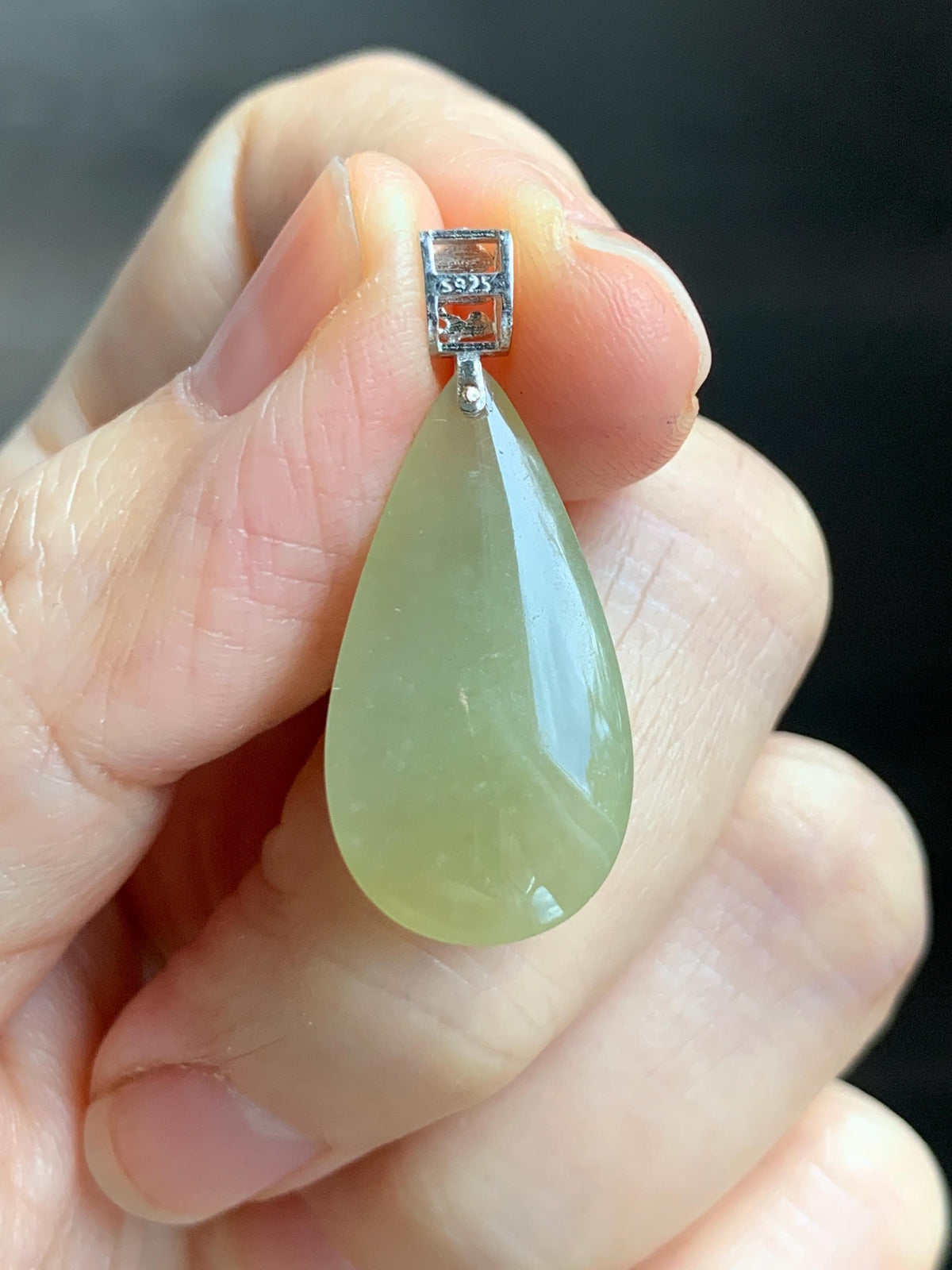 Natural Grade A Icy Translucent Pastel Yellow Jade Jadeite Teardrop Solitaire Pendant Sterling Silver 3g 天然冰淡黄翡翠水滴蛋面吊坠 MDH184B