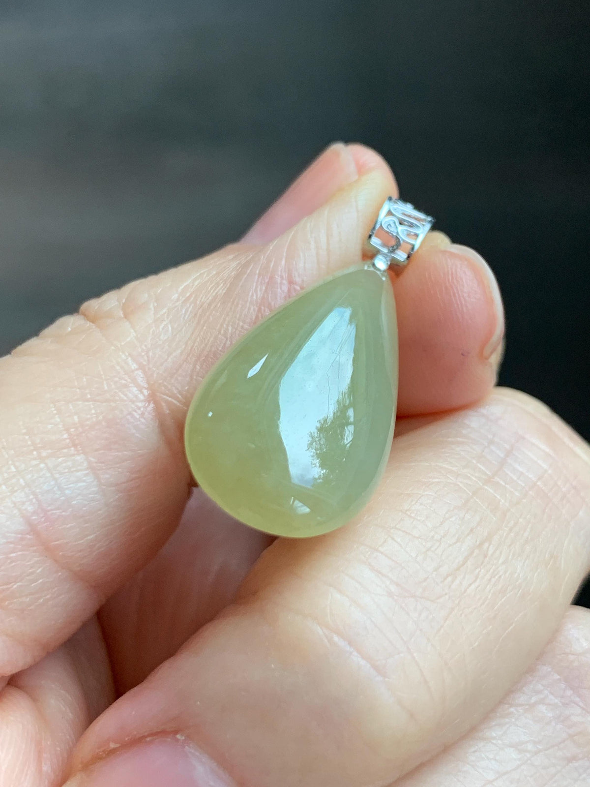 Natural Grade A Icy Translucent Pastel Yellow Jade Jadeite Teardrop Solitaire Pendant Sterling Silver 3g 天然冰淡黄翡翠水滴蛋面吊坠 MDH184B