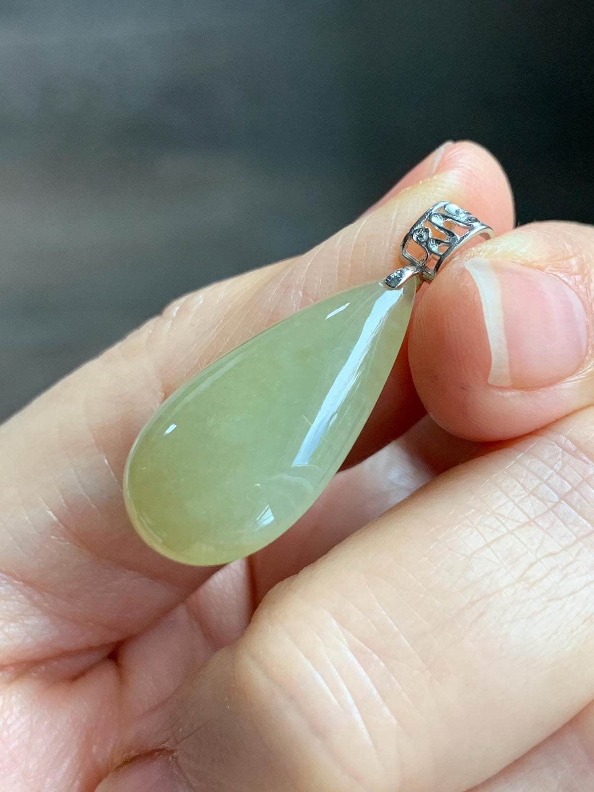Natural Grade A Icy Translucent Pastel Yellow Jade Jadeite Teardrop Solitaire Pendant Sterling Silver 3g 天然冰淡黄翡翠水滴蛋面吊坠 MDH184B