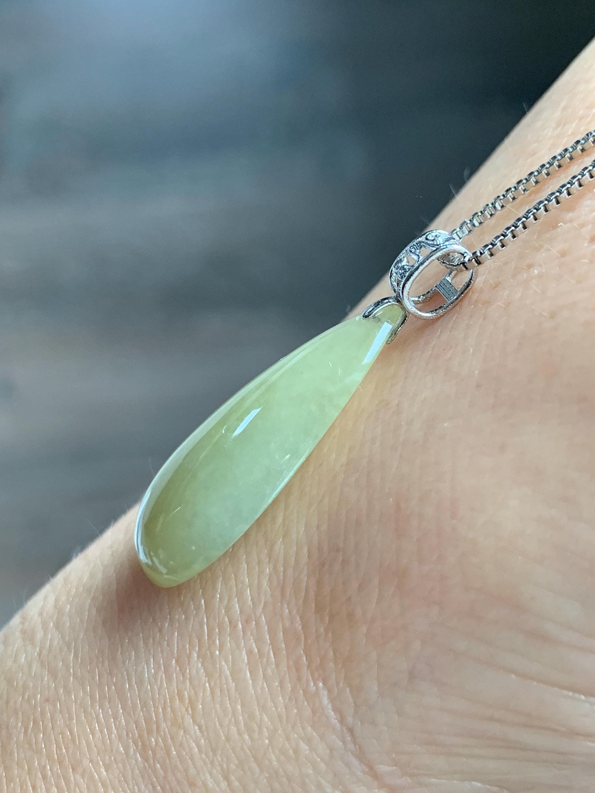 Natural Grade A Icy Translucent Pastel Yellow Jade Jadeite Teardrop Solitaire Pendant Sterling Silver 3g 天然冰淡黄翡翠水滴蛋面吊坠 MDH184B
